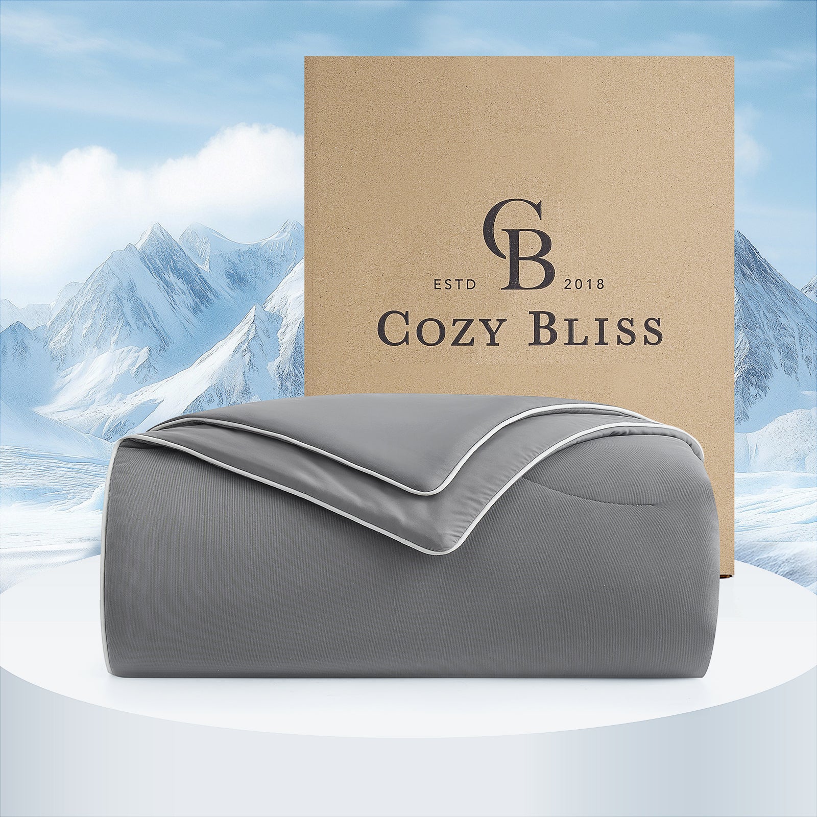 Cozy Bliss gray cooling comforter, perfect for hot sleepers, double-sided design. #Color_Dark Grey