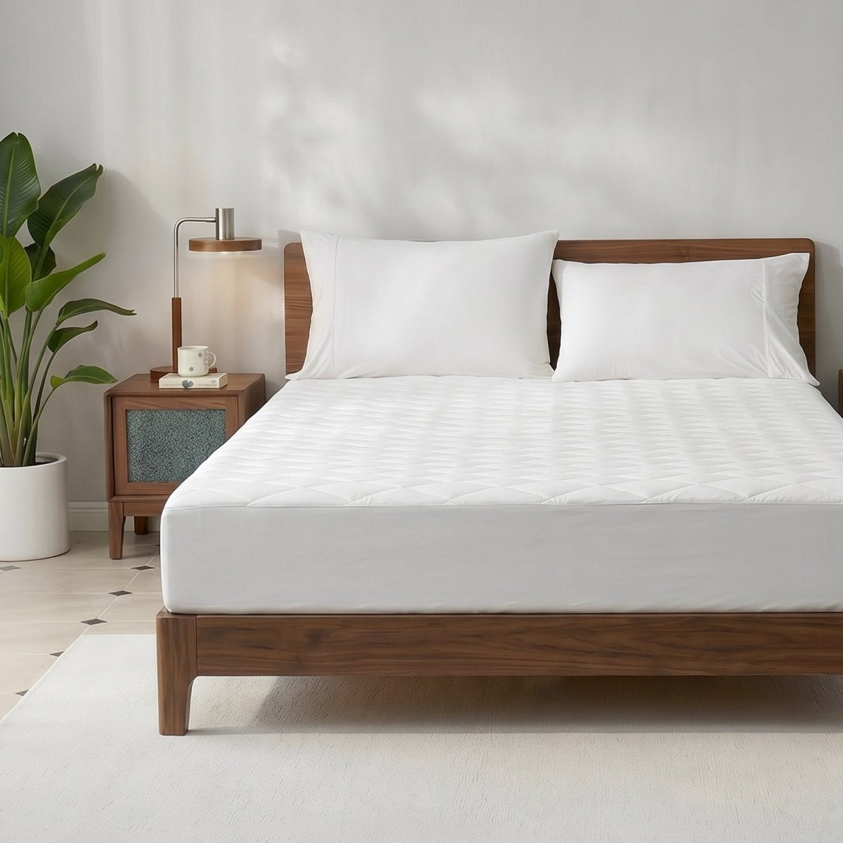 Cozy Bliss leakproof cooling mattress topper in front view.#color_Off White