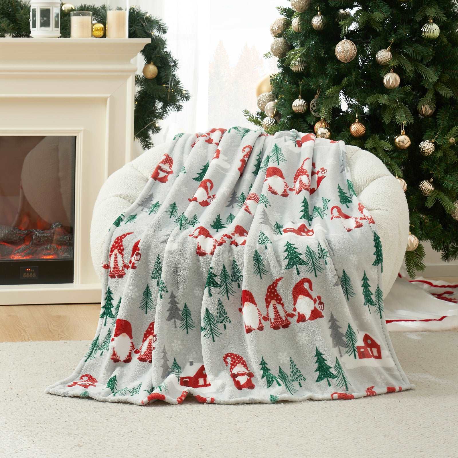 Cozy Bliss Gnomes MilkyPlush blanket on chair, Christmas decor, soft blanket #color_ Gnome Family