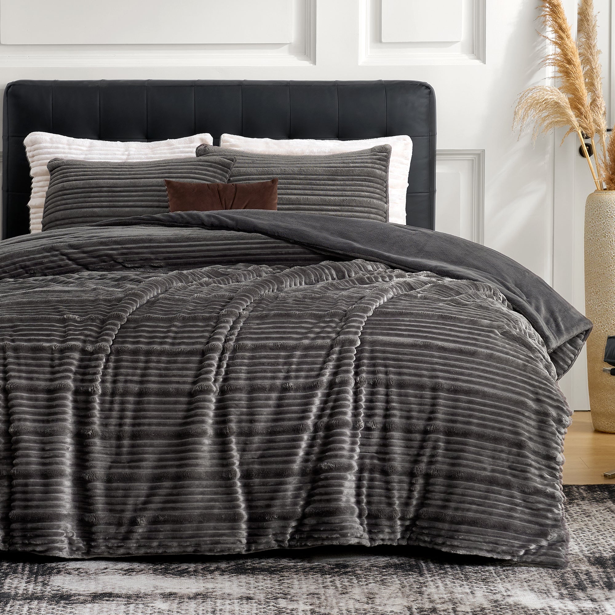 Winter Striped Flannel Fleece Comforter Set