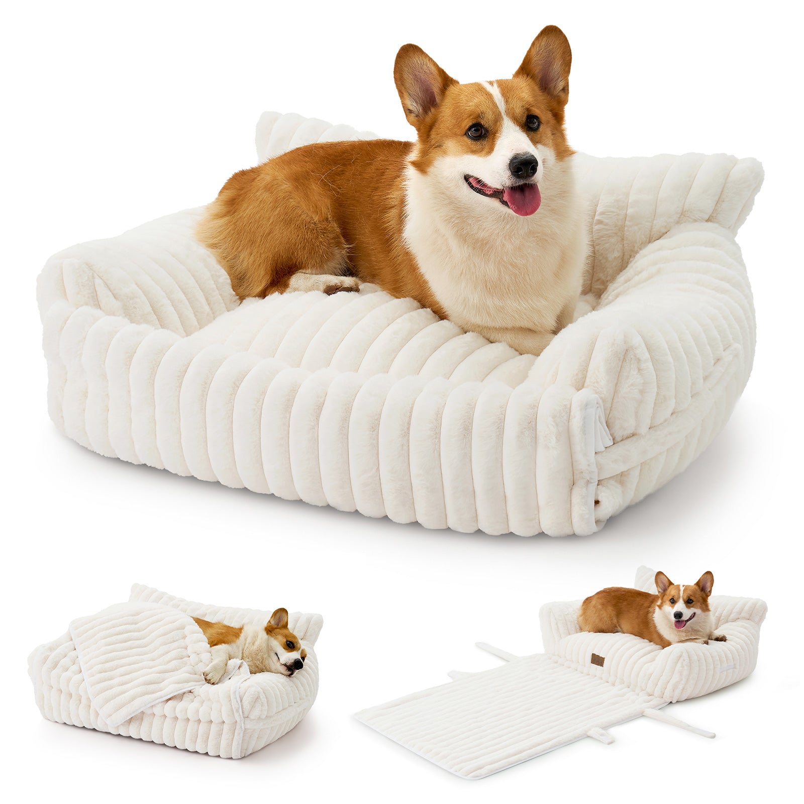 Cozy Bliss X CK Faux Fur Pet Couch Bed with Removable Cover