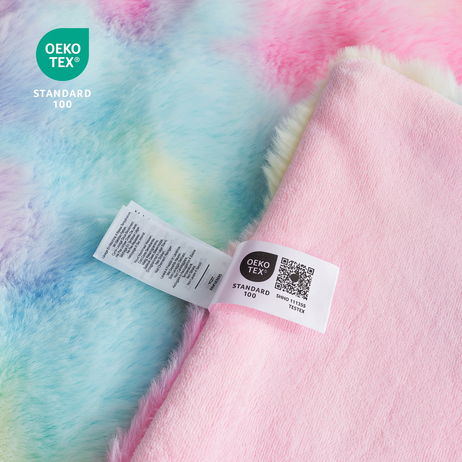 Cozy Bliss tie-dye rainbow faux fur throw blanket with OEKO-TEX certification for safe, premium blanket #color_Tie-dye Rainbow