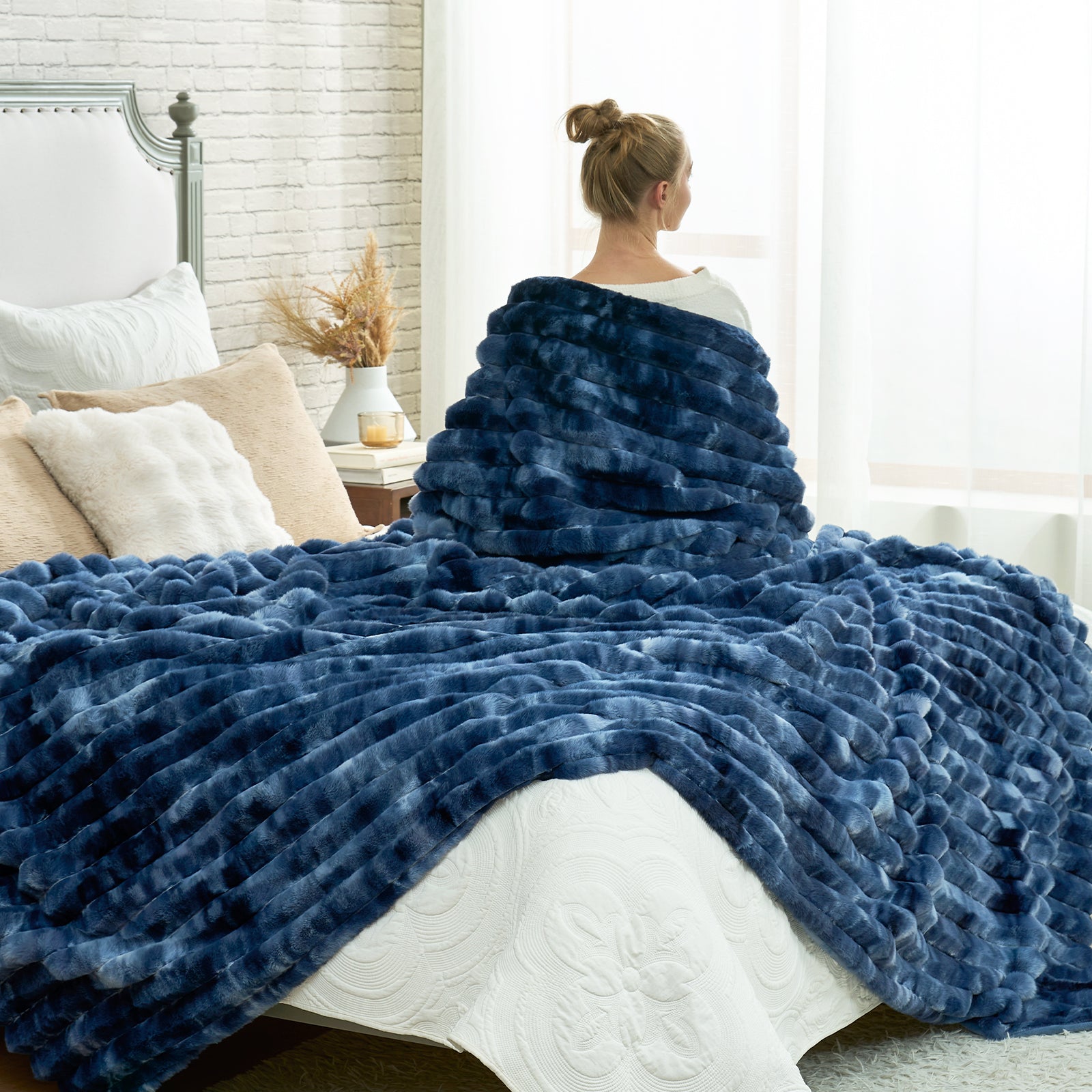 Striped Faux Fur Throw Blanket