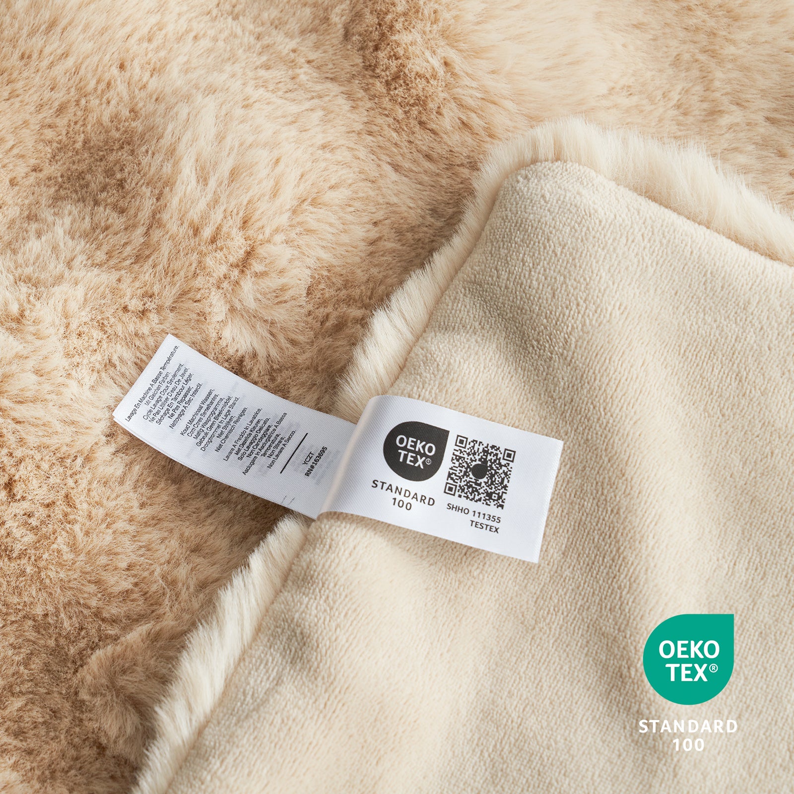 Cozy Bliss beige faux fur blanket, OEKO-TEX certified, ultra-soft and cozy throw blanket #color_Beige