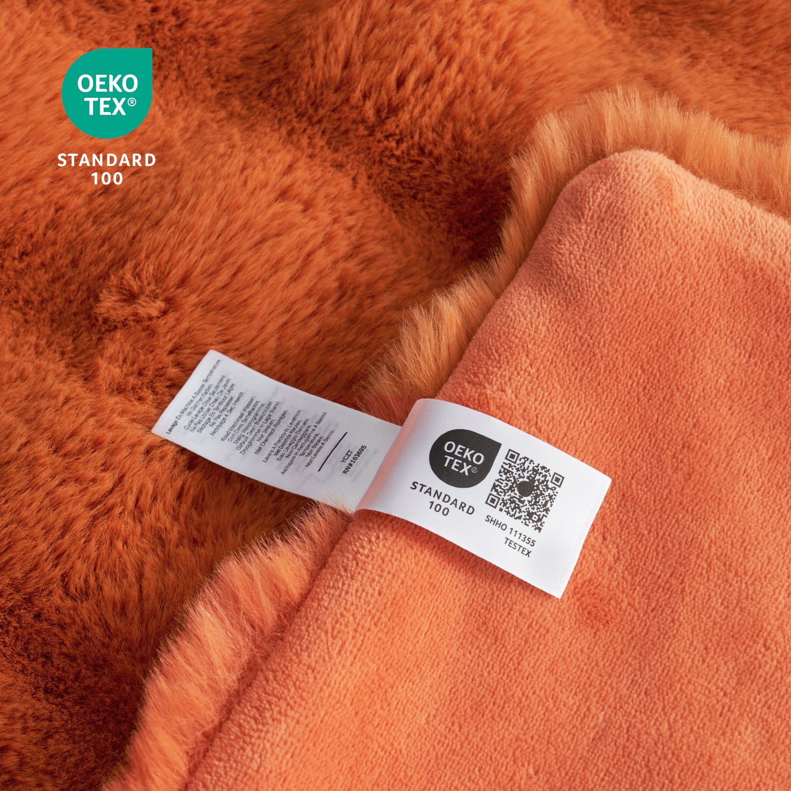 Cozy Bliss orange faux fur blanket, OEKO-TEX certified for safety, soft and cozy #color_Burnt Orange