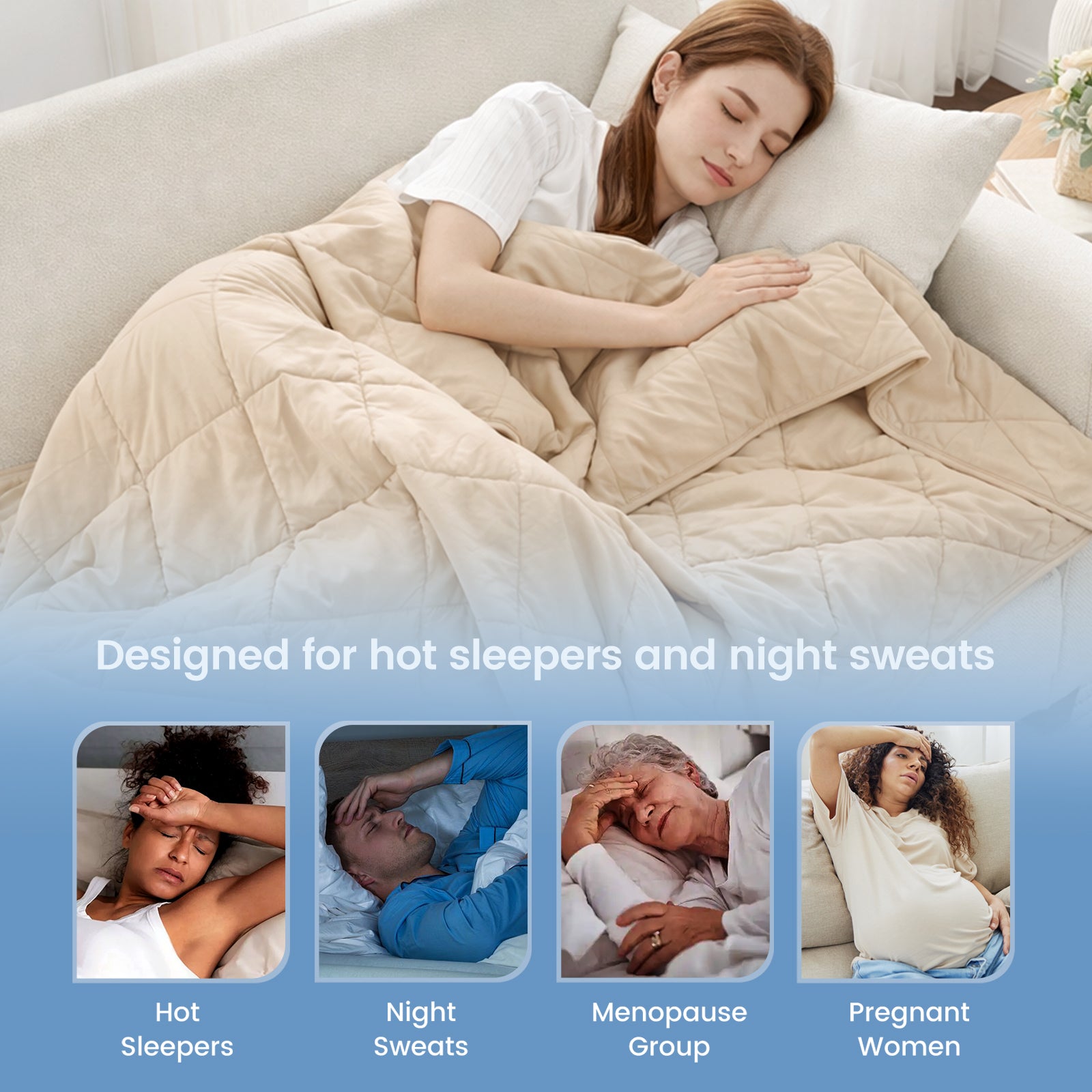 Khaki chill weave cooling blanket for hot sleepers, night sweat, menopause group and pregnant women. #Color_Khaki