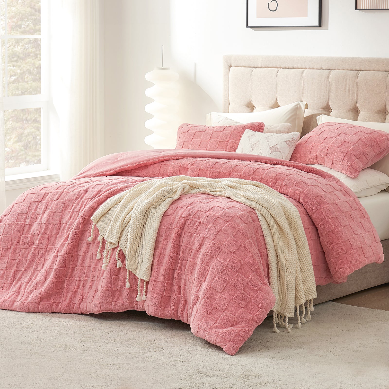 Fluffy Checkered Sherpa Bed Set