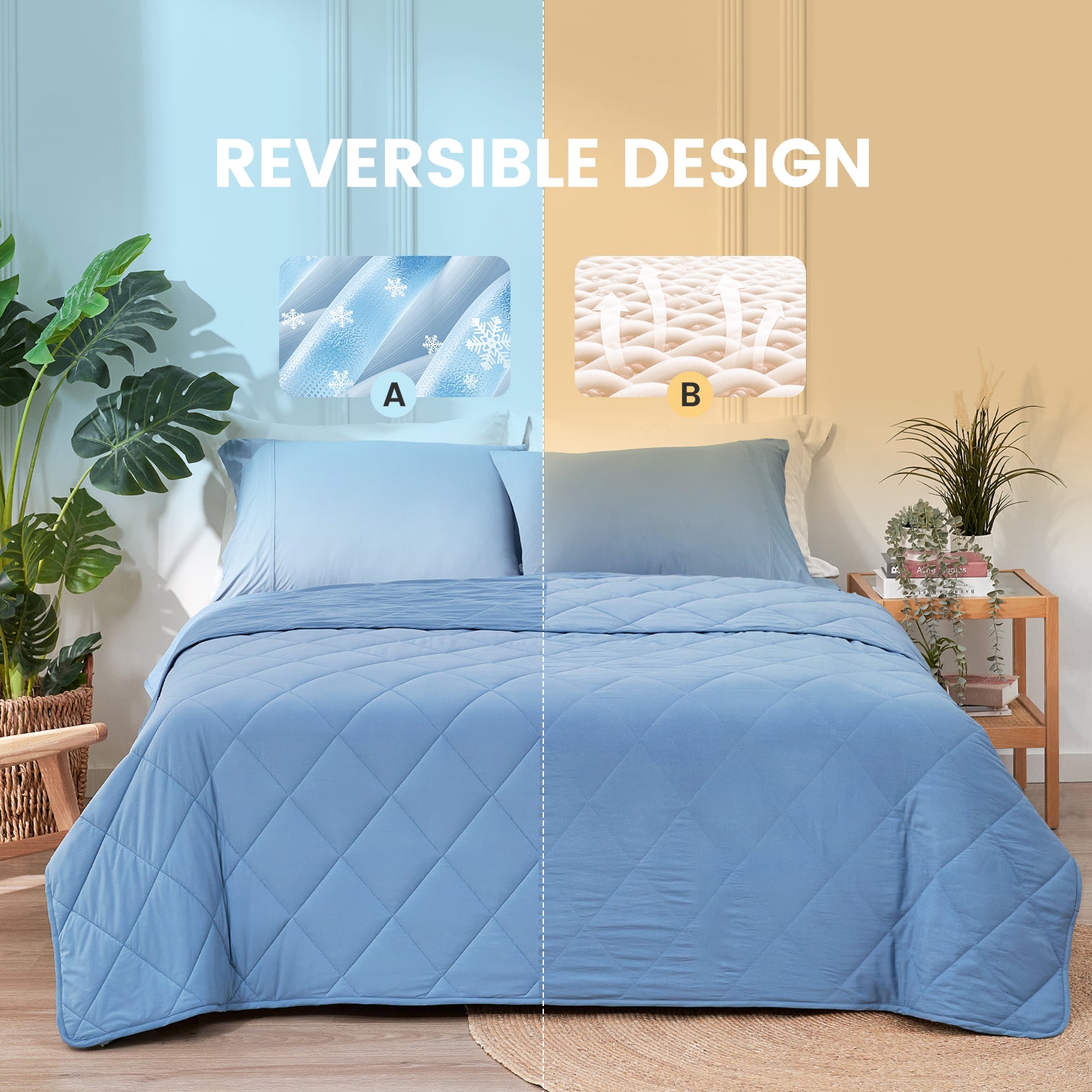 Dual-sided Chill Weave cooling blanket with diamond quilting, best for hot sleepers #Color_Dark Blue