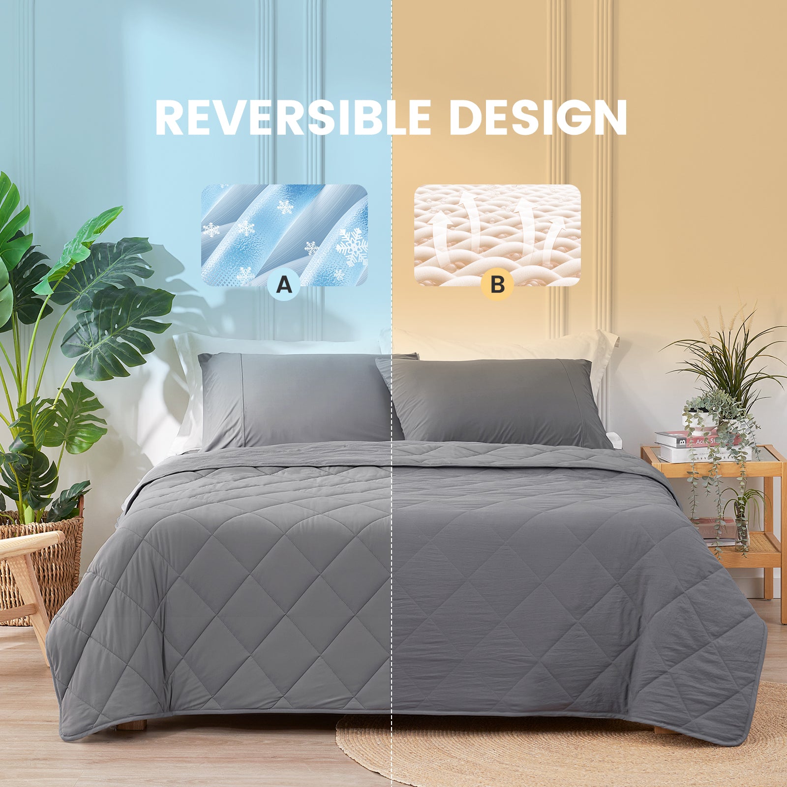 Dual-sided Chill Weave cooling blanket: gray, offering cool-touch and breathable comfort for hot sleepers. #Color_Dark Grey