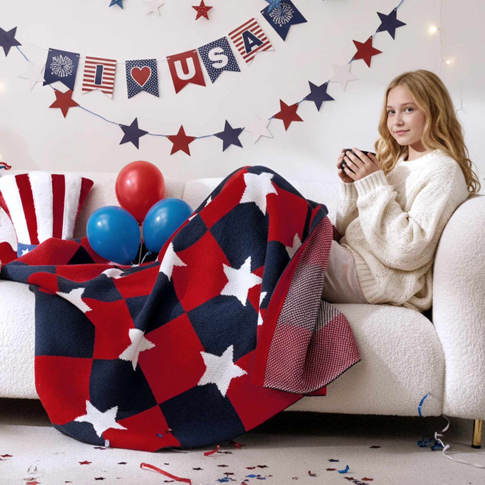 Independent Day Chenille Knit Throw Blanket