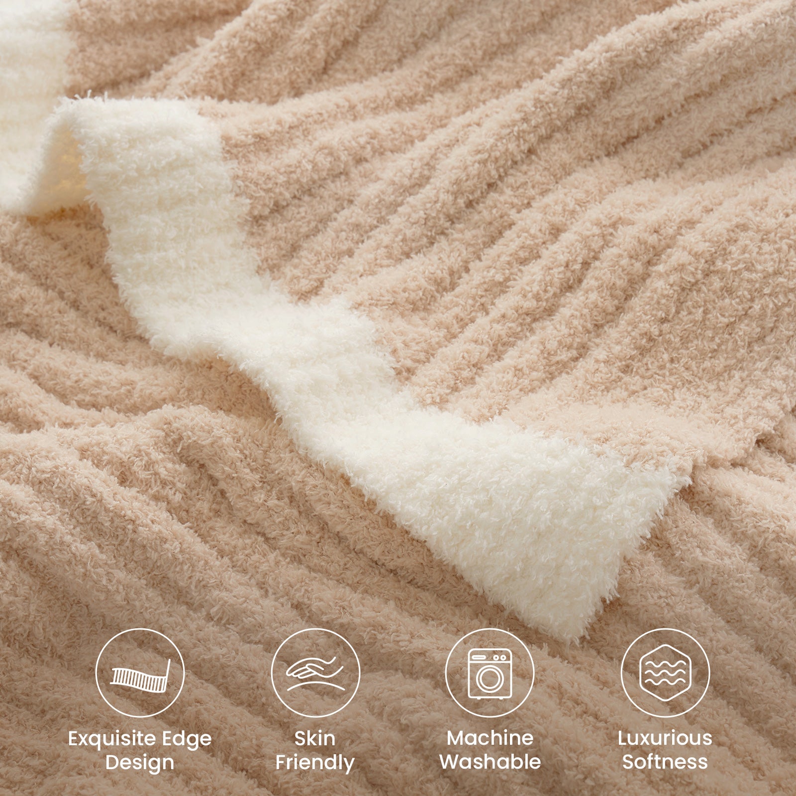 Reversible Soft Ribbed Feather Yarn Throw Blanket