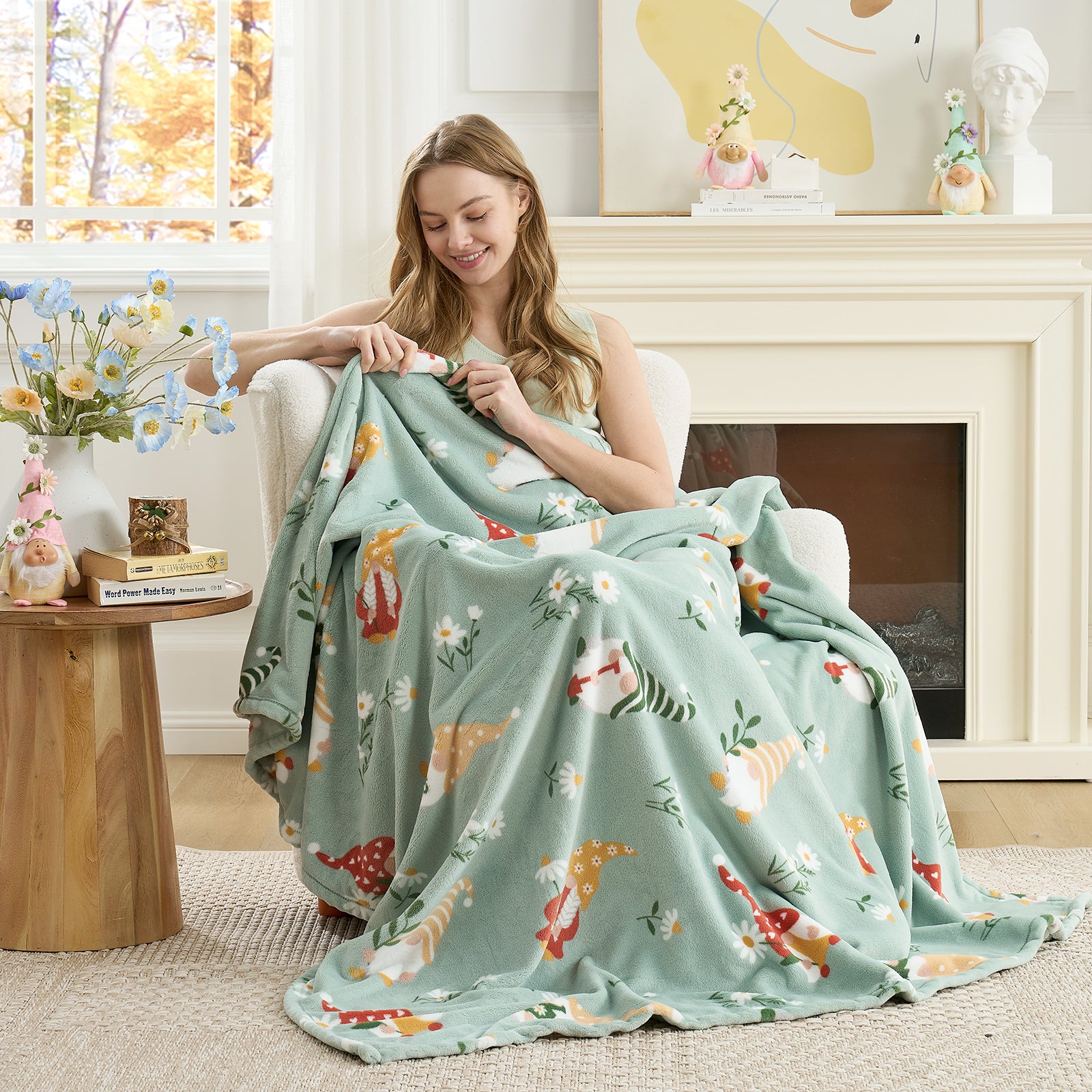 Spring Gnomes MilkyPlush Throw Blanket - Green