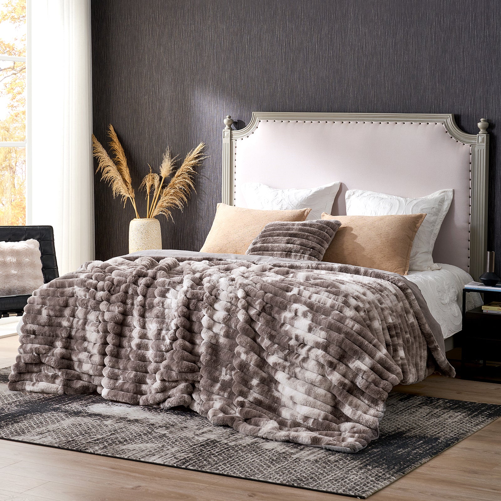 Striped Faux Fur Throw Blanket