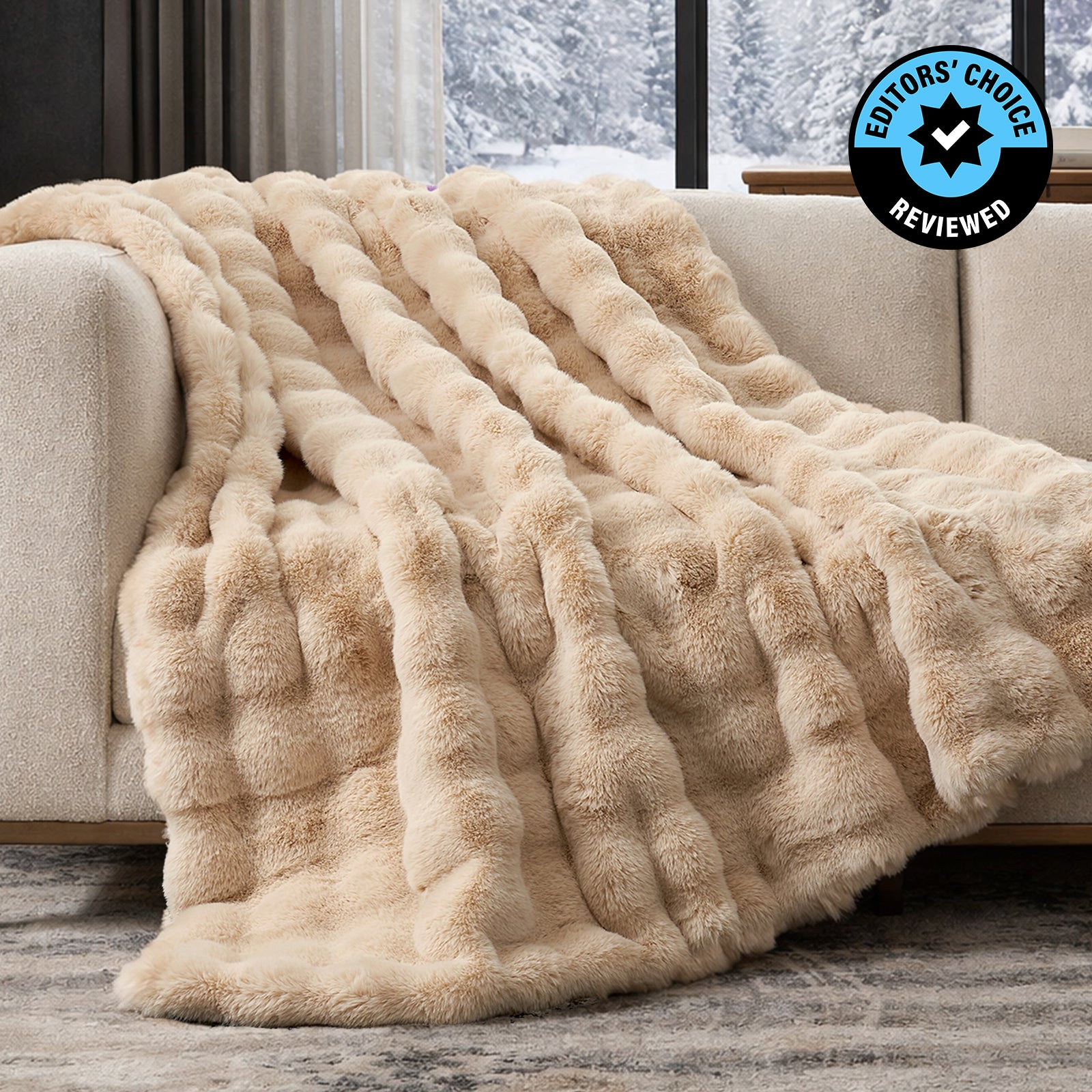 Luxurious Bubble Faux Fur Throw Blanket - Beige