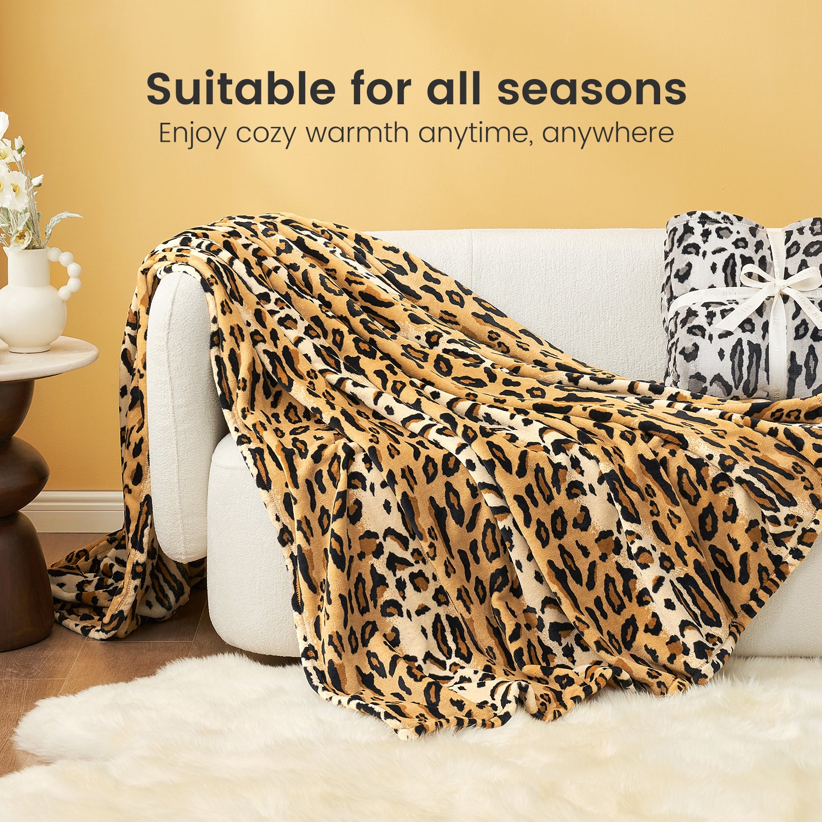 Leopard print blanket on a white sofa, suitable for all seasons #color_Brown Leopard