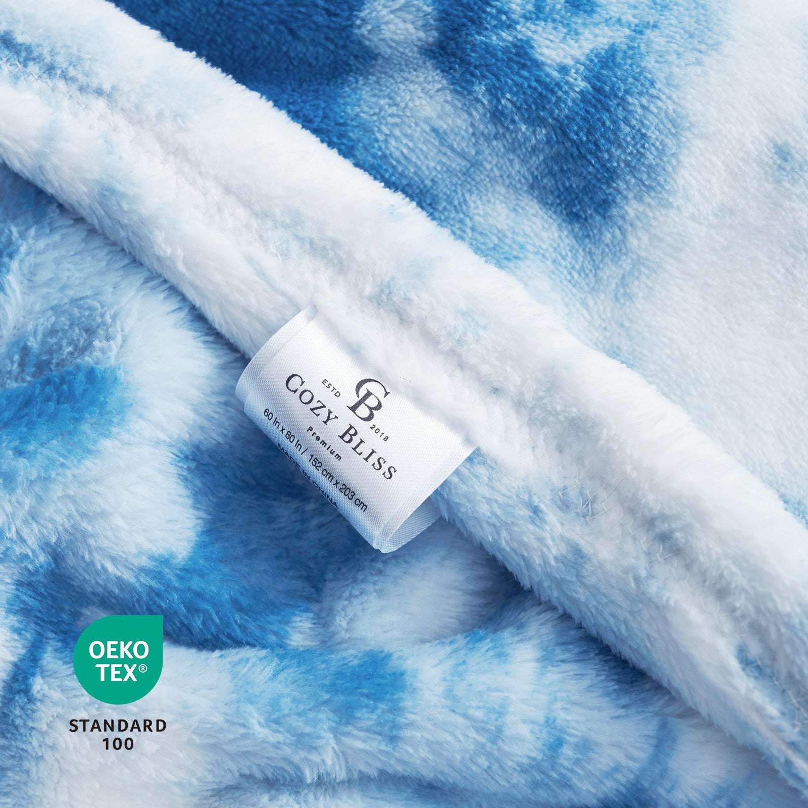 Cozy Bliss MilkyPlush tie-dye blanket in blue and white, ultra soft and cozy, with OEKO-TEX certification #color_Tie-dye Blue