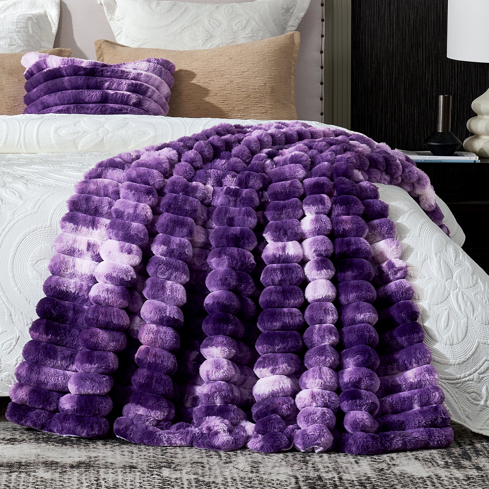 Striped Faux Fur Throw Blanket