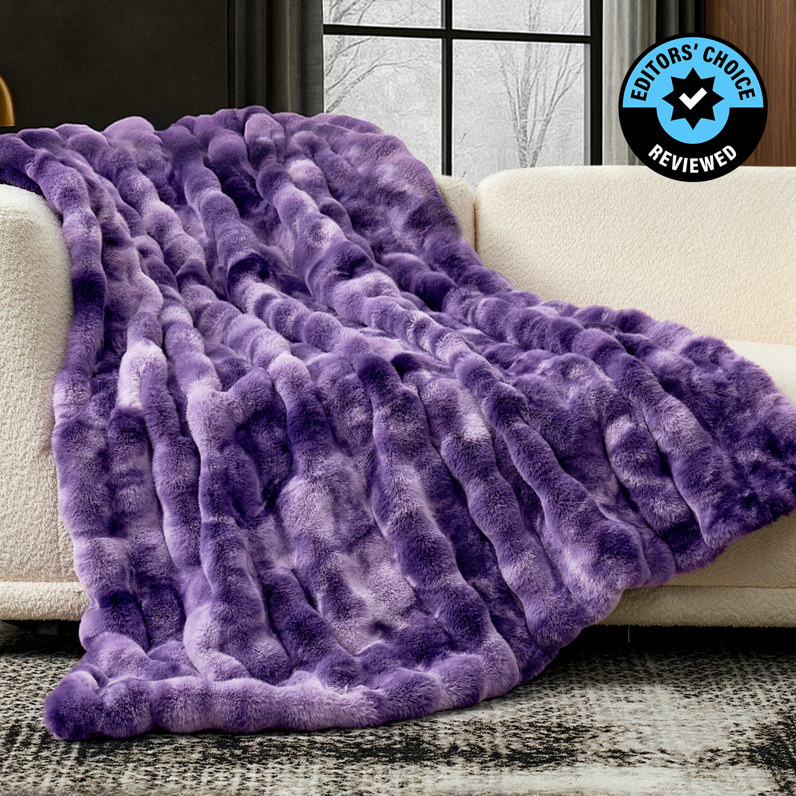 Luxurious Bubble Faux Fur Throw Blanket - Purple