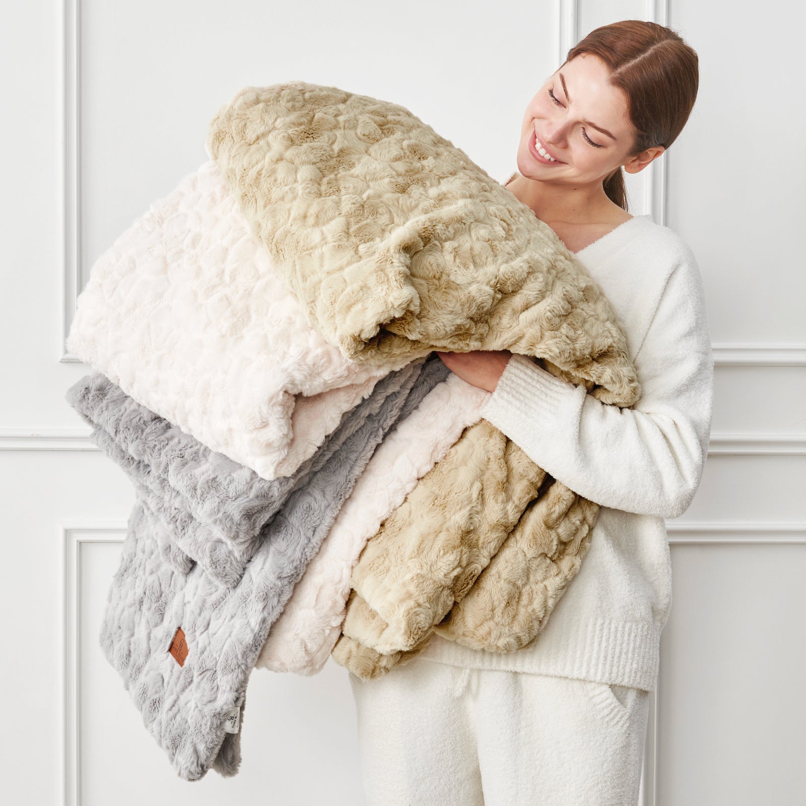 Reversible Wave Textured Faux Fur Throw Blanket