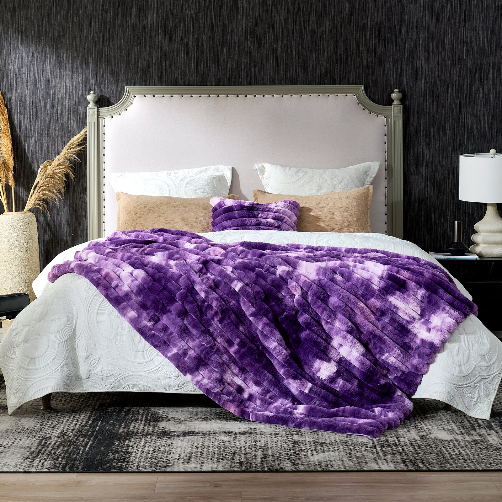 Striped Faux Fur Throw Blanket