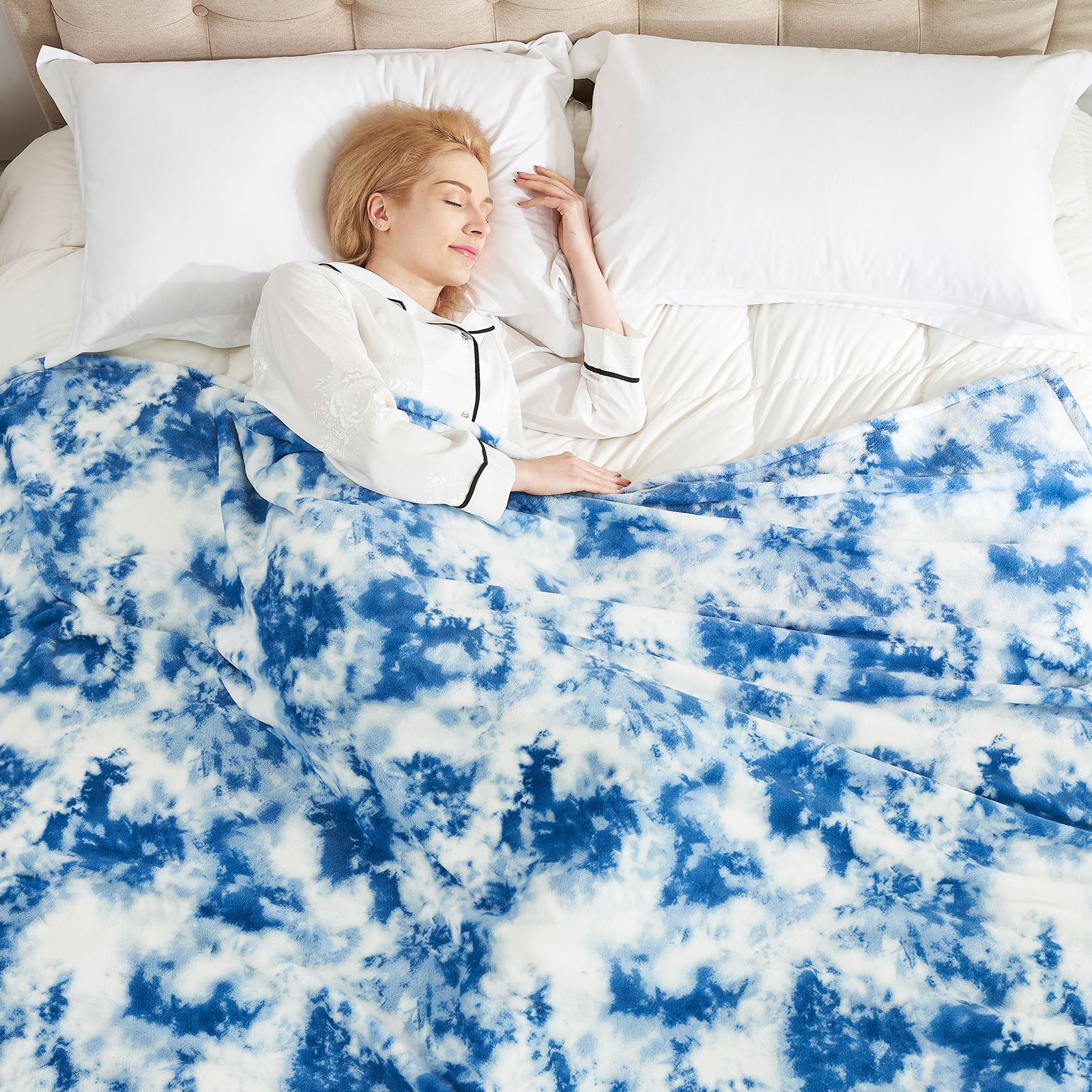 CozyBliss Tie-Dye MilkyPlush throw blanket, blue and white, ultra-soft cooling blanket #color_Tie-dye Blue