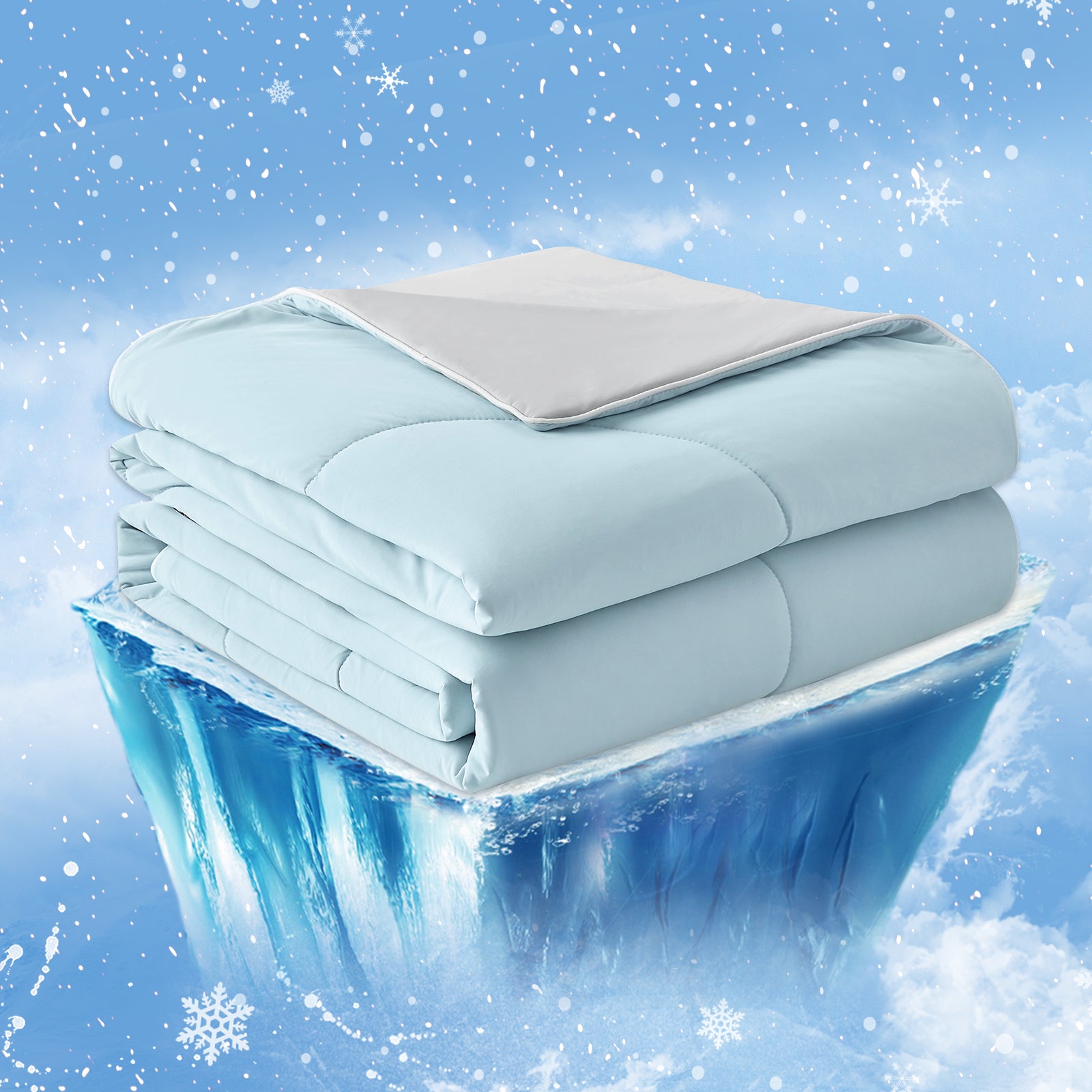 Light blue cooling comforter, breathable and soft, Cozy Bliss, perfect for hot sleepers. #Color_Grey/Blue