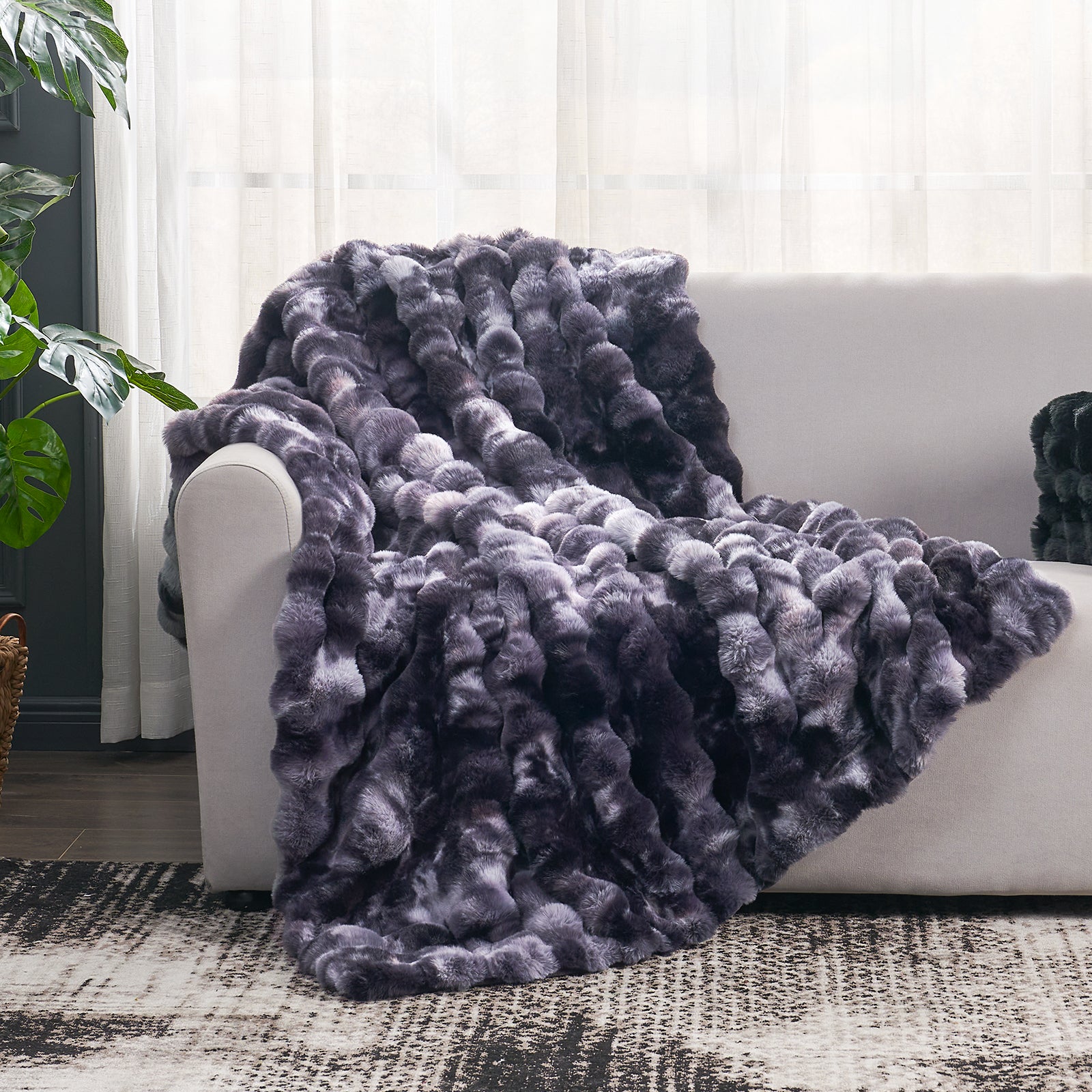 Cozy Bliss Bubble Faux Fur Throw Blanket in gray tie-dye, a soft and cozy blanket #color_Tie-dye Black
