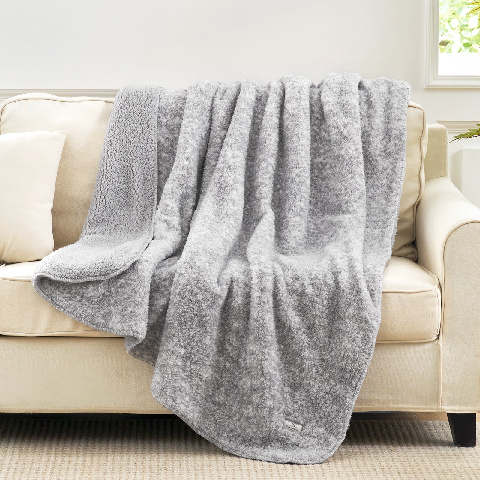Cozy Bliss gray reversible sherpa throw blanket, soft and plush, for ultimate comfort. #color_ Mottled Grey