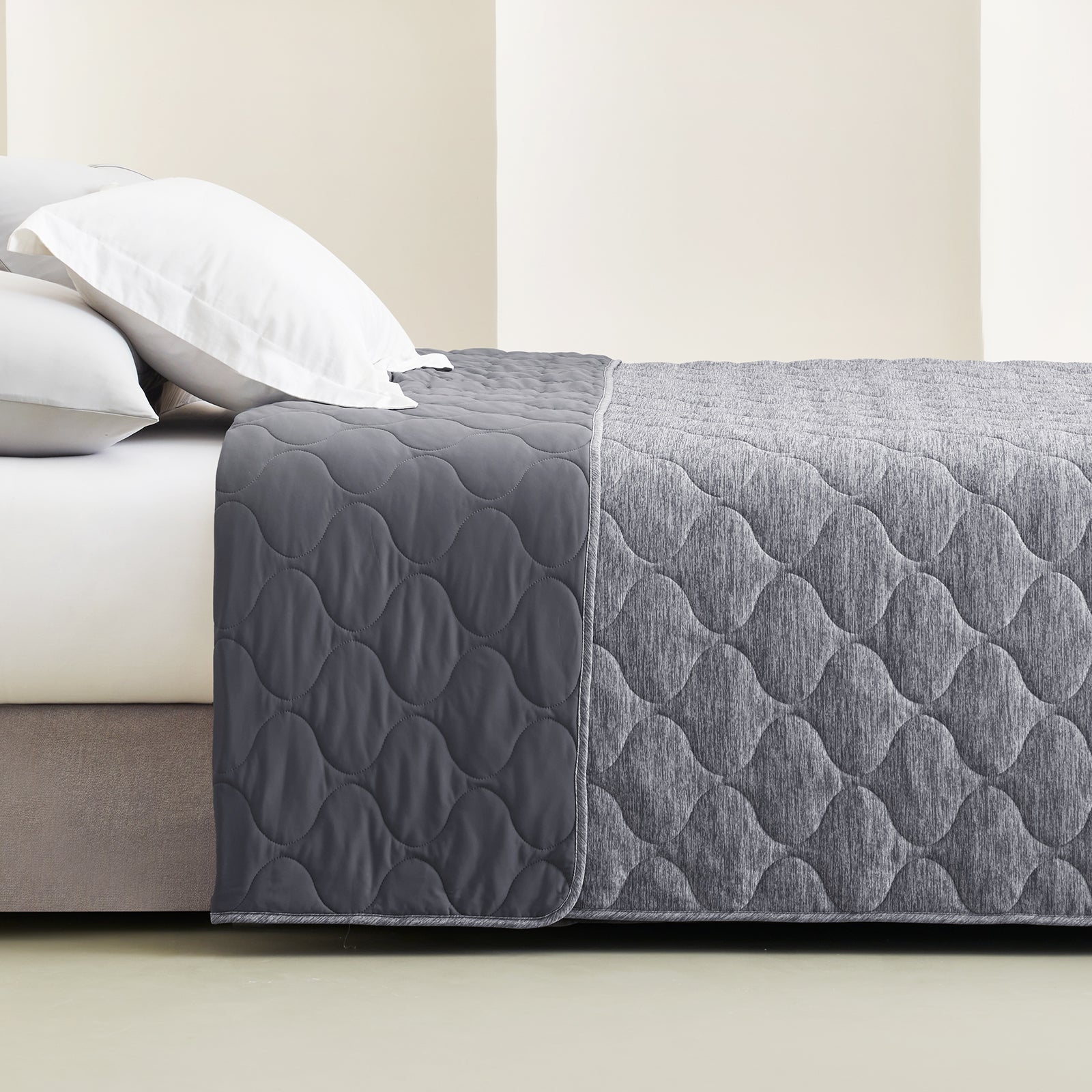 Cozy Bliss Dual-Sided Cooling Blanket, gray with cloud pattern, soft and breathable bedding. #color_Charcoal Grey