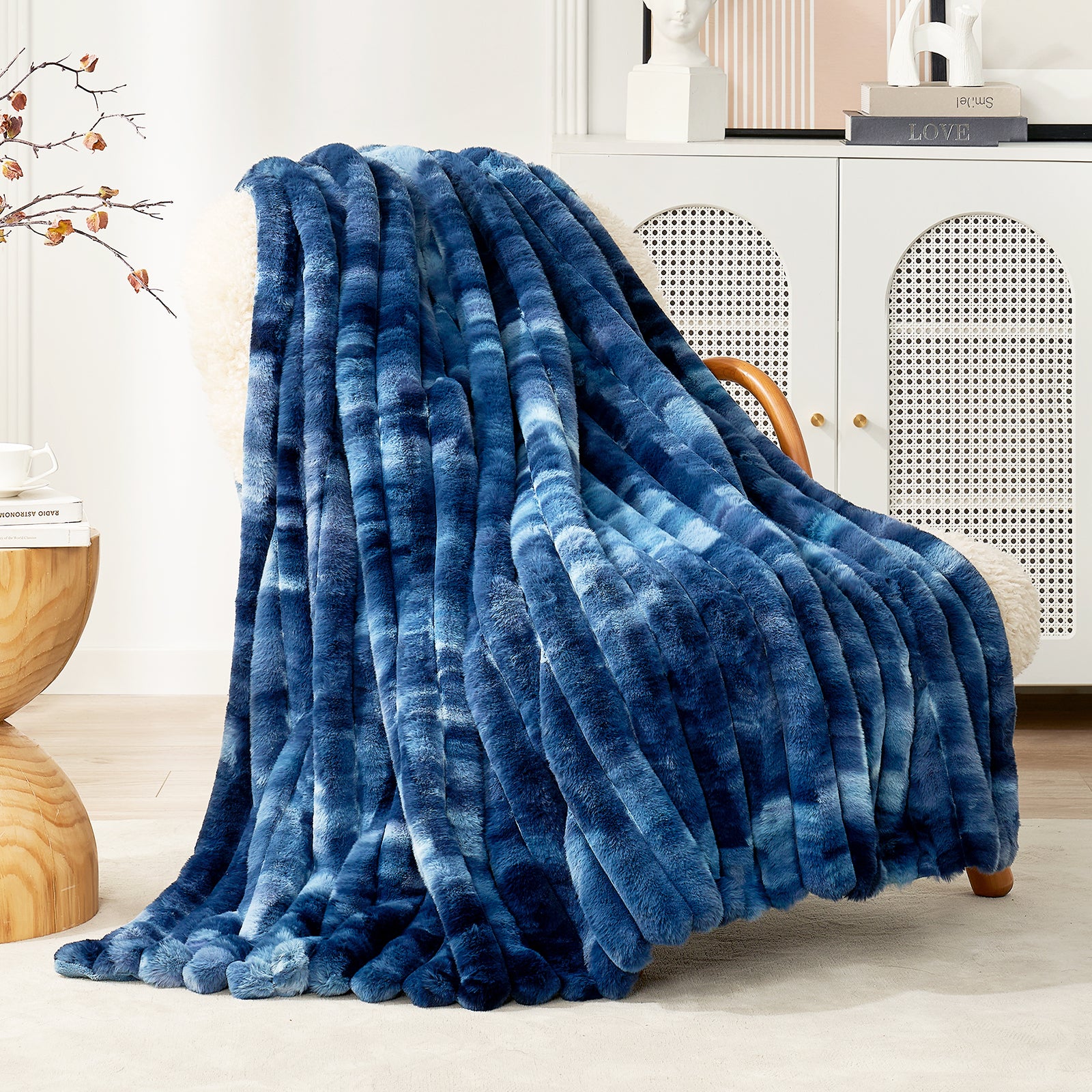 Striped Faux Fur Throw Blanket