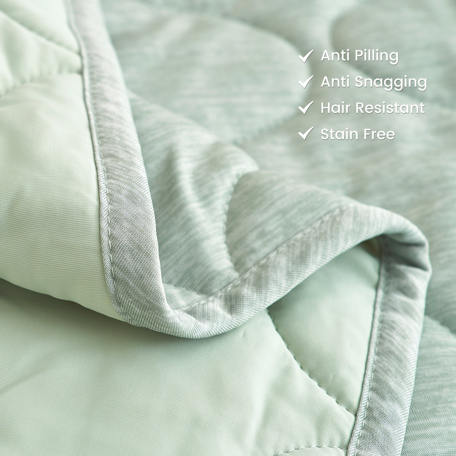 Cooling blanket features: anti-pilling, snag-resistant, hair-resistant, stain-free #color_Sage Green