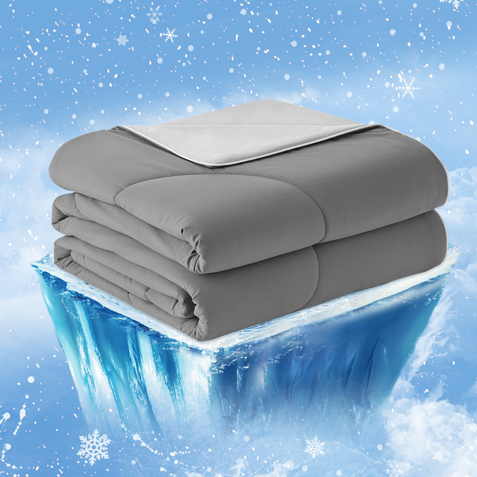 Cozy Bliss Cooling Comforter in gray, promoting a cool and comfortable sleep experience. #Color_ Dark/Light Grey