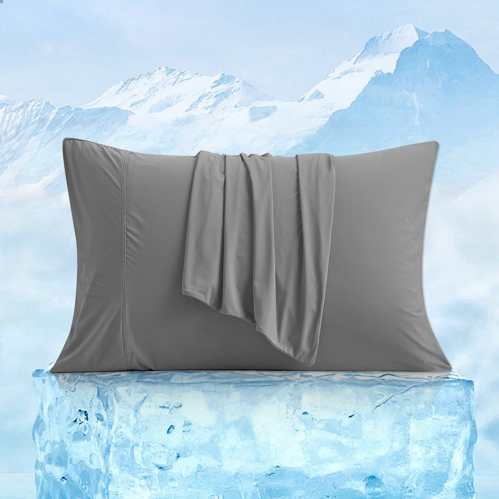 Gray Cooling Pillowcase on Ice: Q-Max Arc-Chill fabric for cool, comfortable sleep. Breathable bedding. #color_Dark Grey