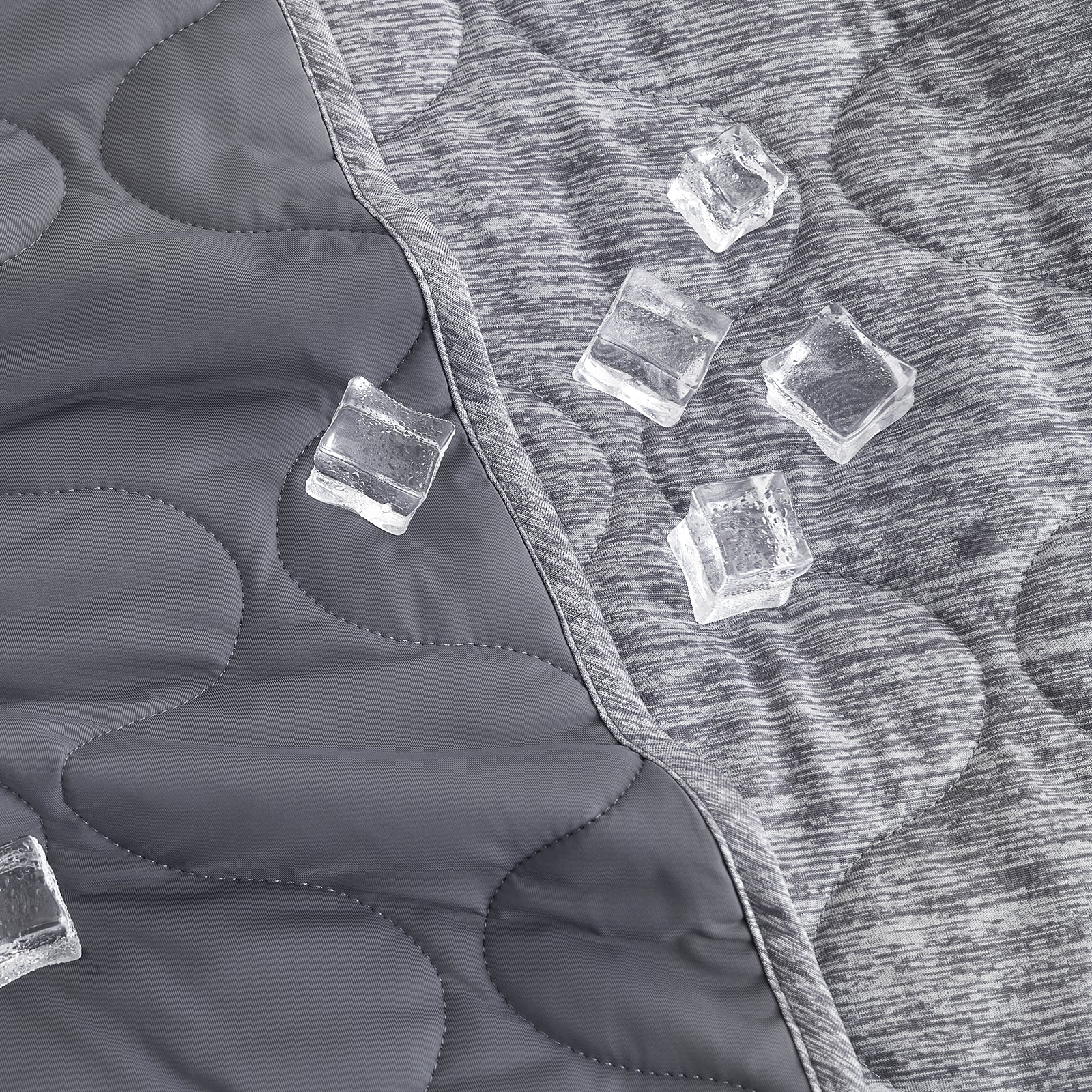 Dual-sided cooling blanket in gray with ice cubes, soft and breathable for enhanced sleep and relaxation #color_Charcoal Grey
