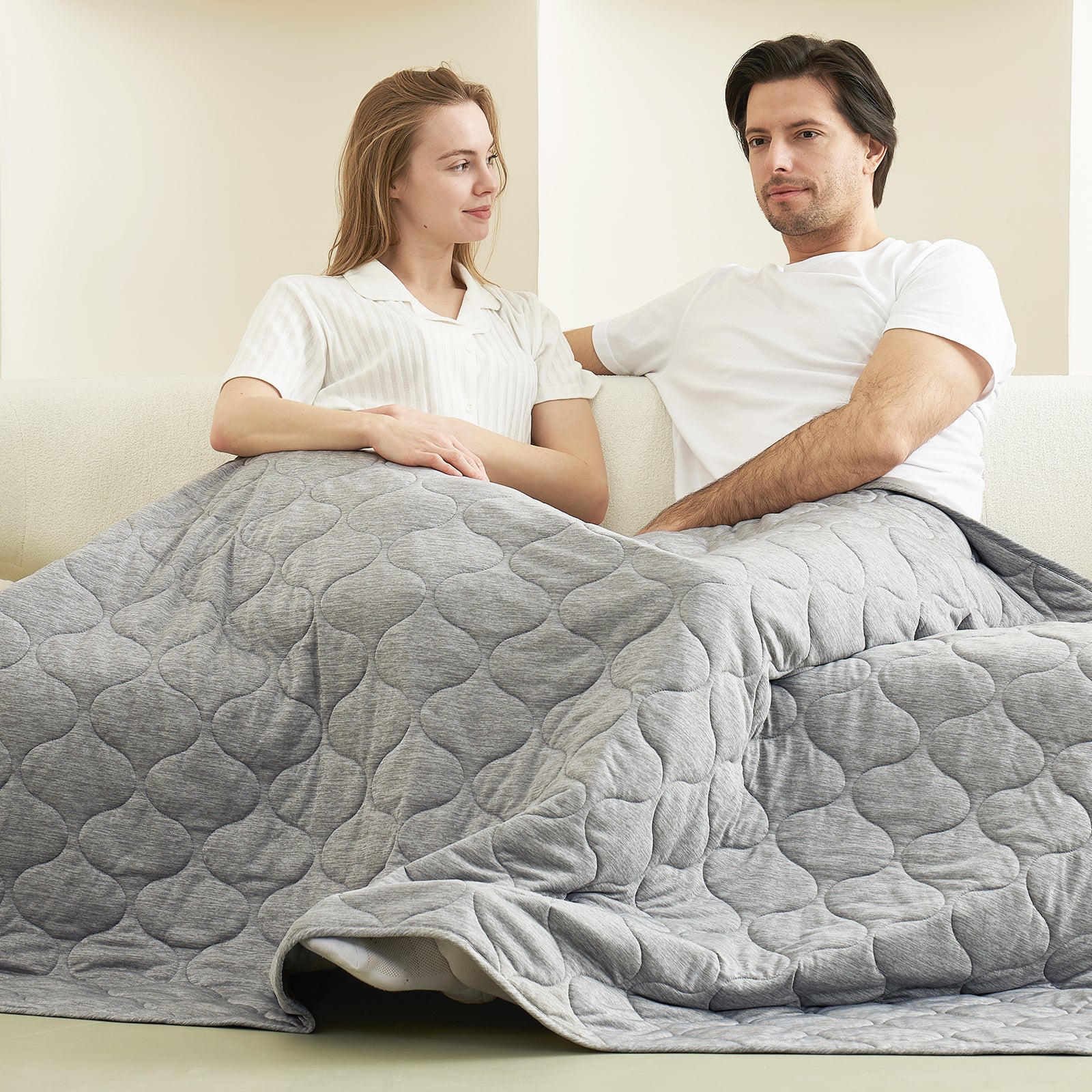 Couple relaxing under a cozy blanket #color_Silver Grey