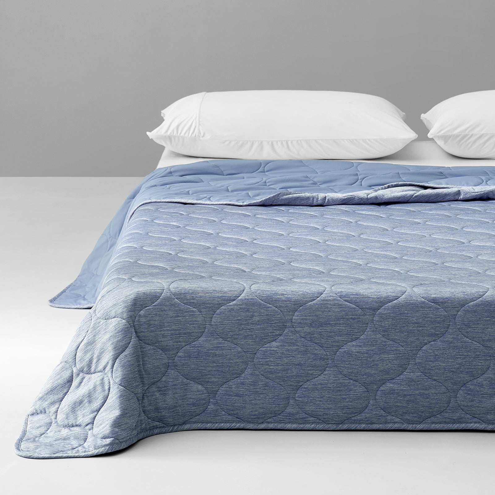 Cozy Bliss double-sided cooling blanket in blue cloud pattern, premium breathable bedding #color_Denim Blue