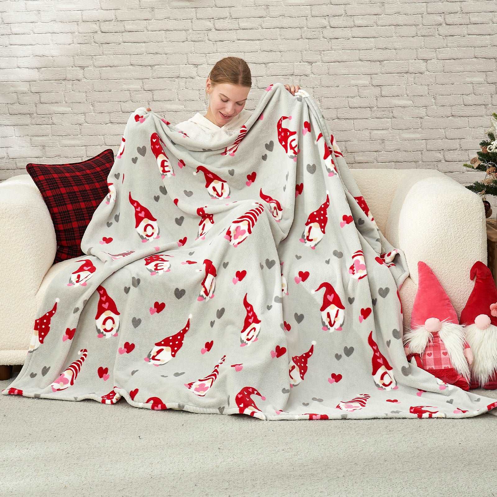 Cozybliss Gnomes MilkyPlush throw blanket, gnome print, soft and cozy, perfect for a cozy night. #color_ Gnome Love Heart