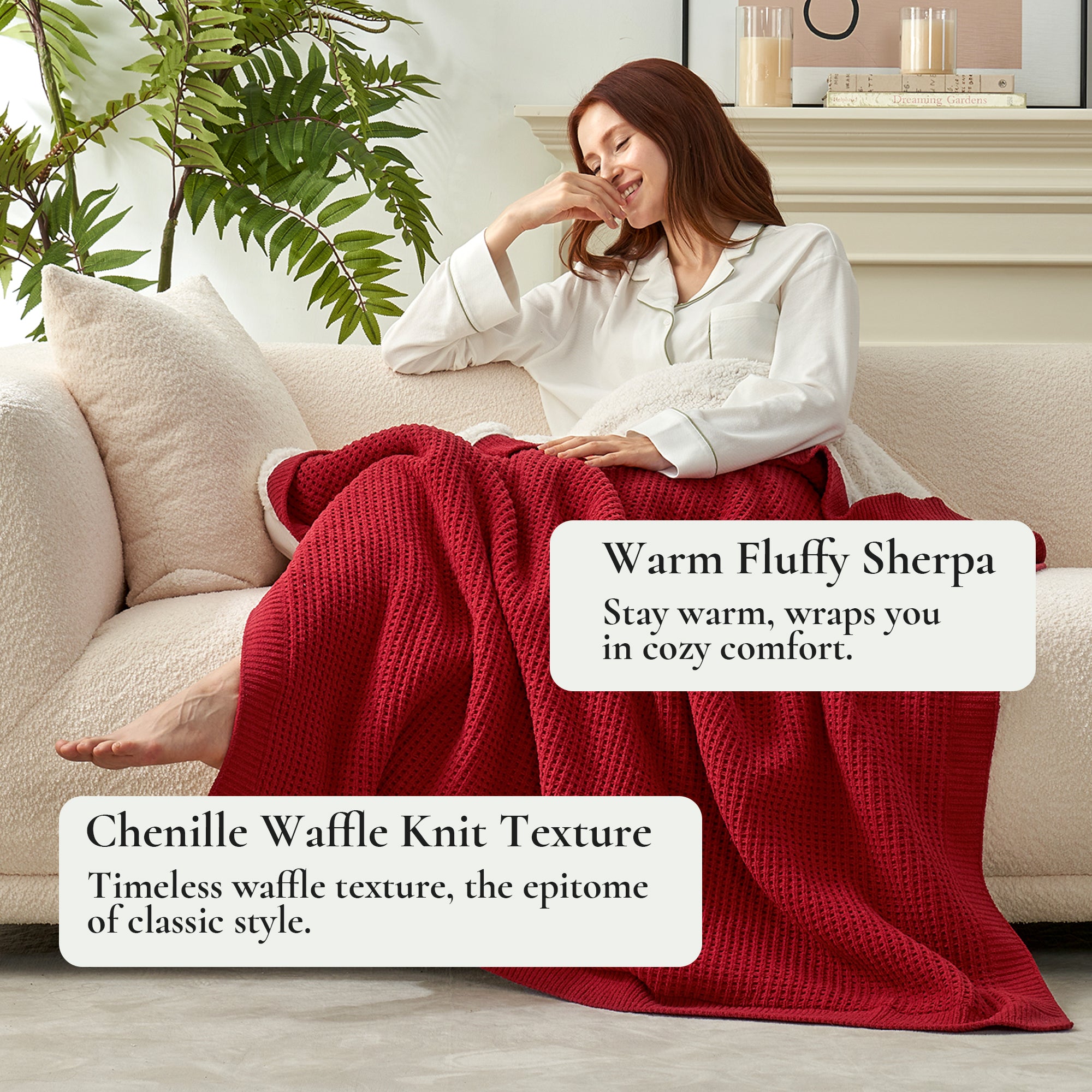 Cozy Bliss X Amélie Home Reversible Waffle Chenille Sherpa Knit Throw Blanket