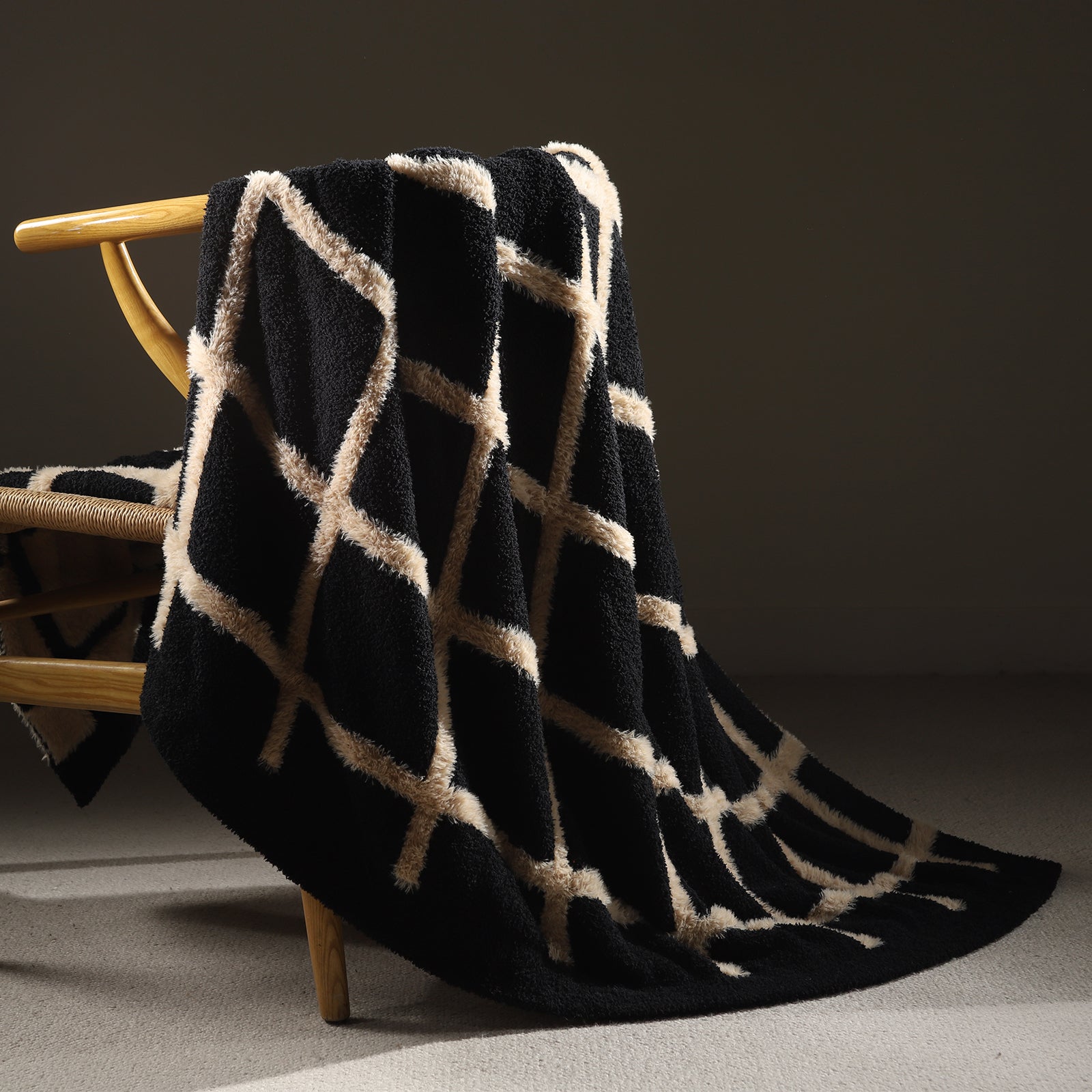 Faux Mink Textured Plaid Knit Throw Blanket