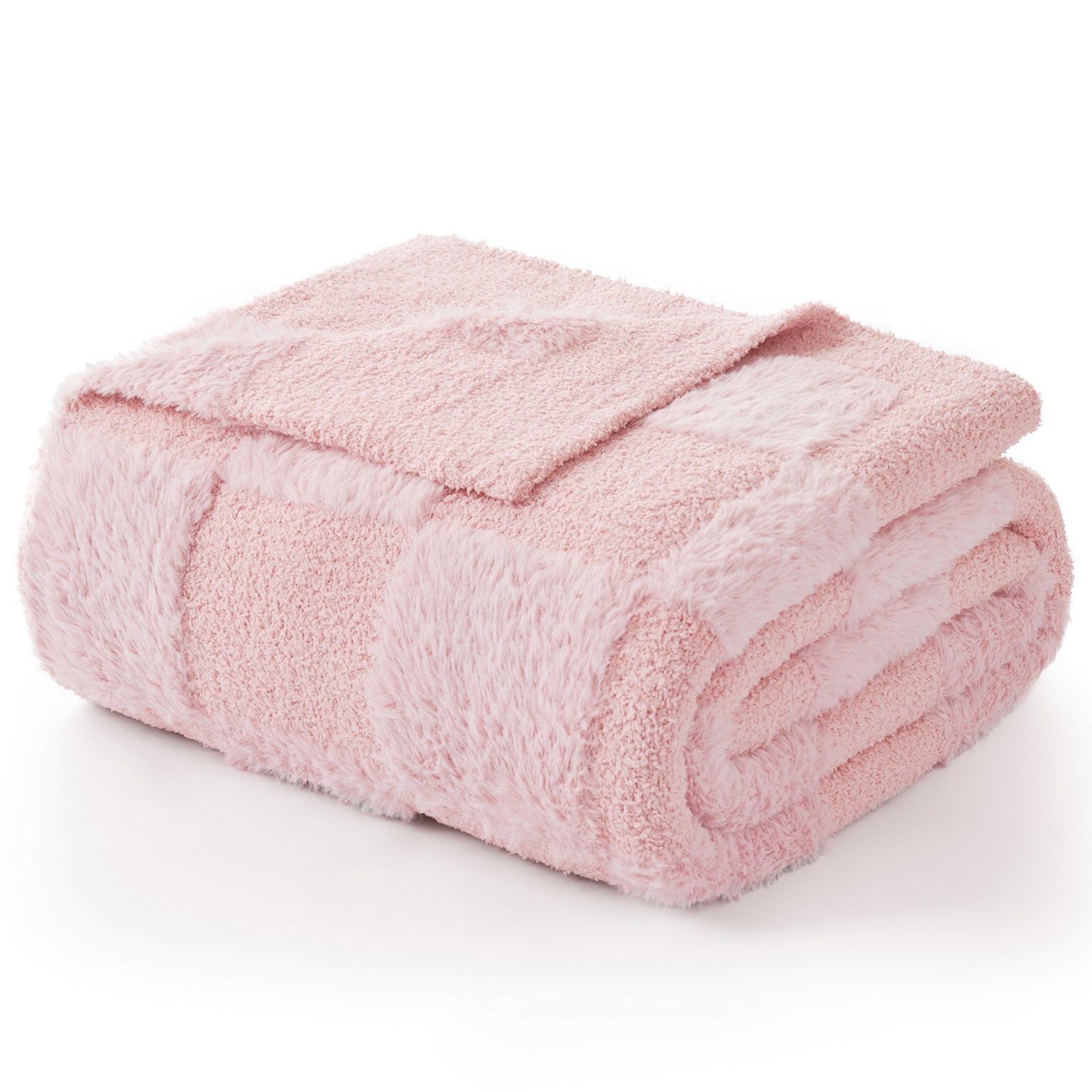 Pink plush blanket on a white background#color_Pink