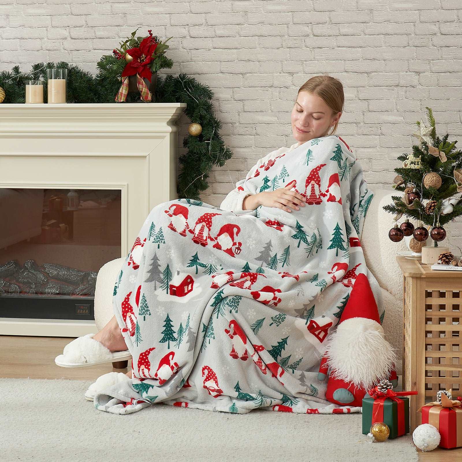 Cozy Bliss Gnomes MilkyPlush throw blanket, Christmas themed, soft and cozy #color_ Gnome Family