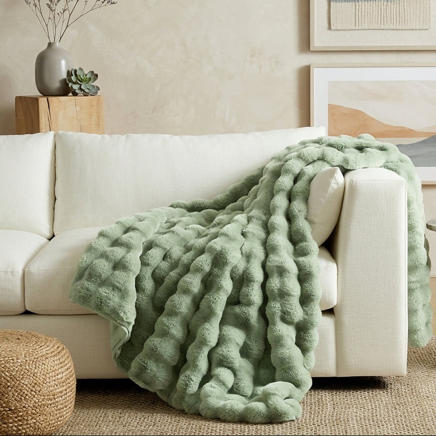 Luxurious Bubble Faux Fur Throw Blanket - Sage Green