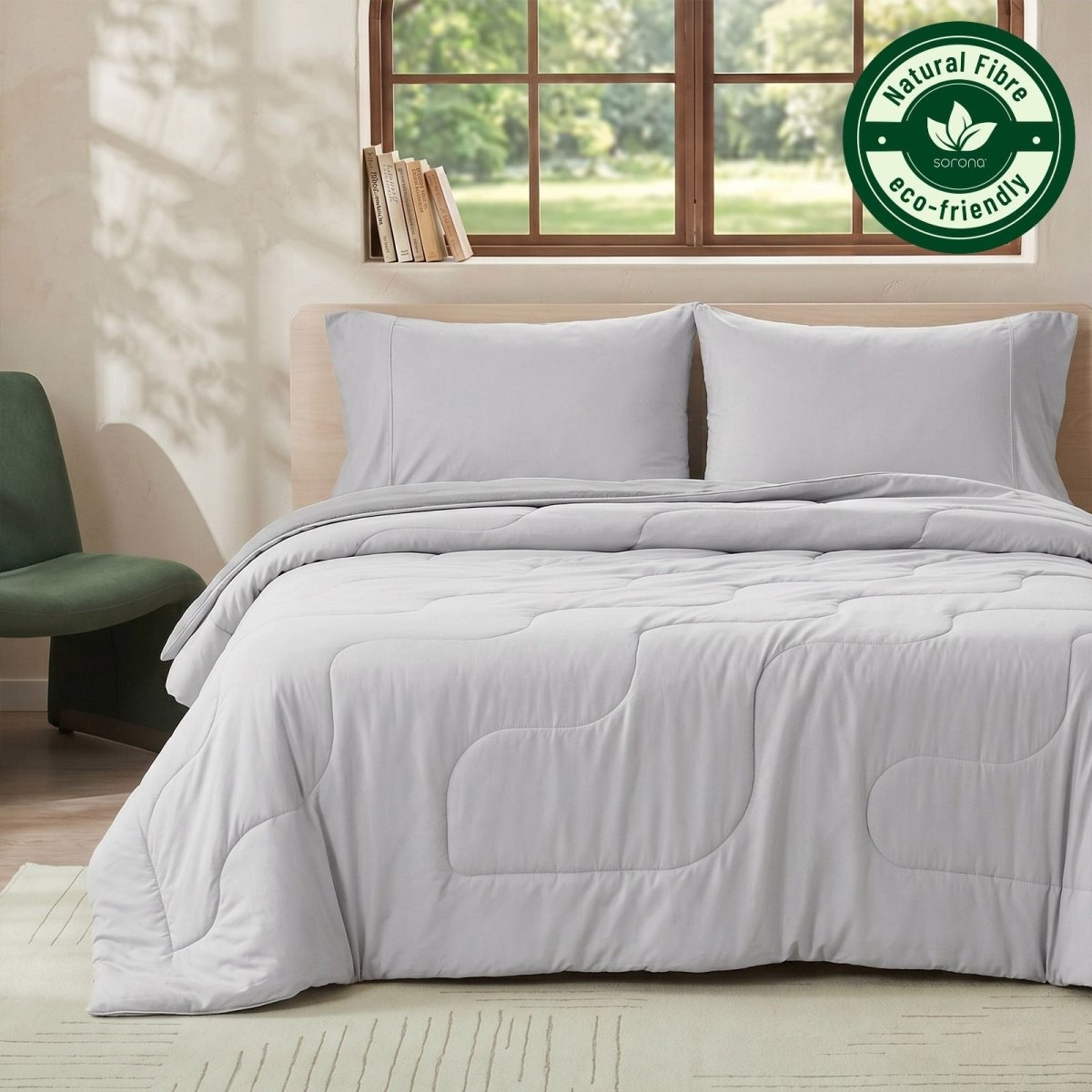 Cozy Bliss Sorona® Natural Fiber Ultra Breathable Cooling Comforter in front view.#color_Light Grey