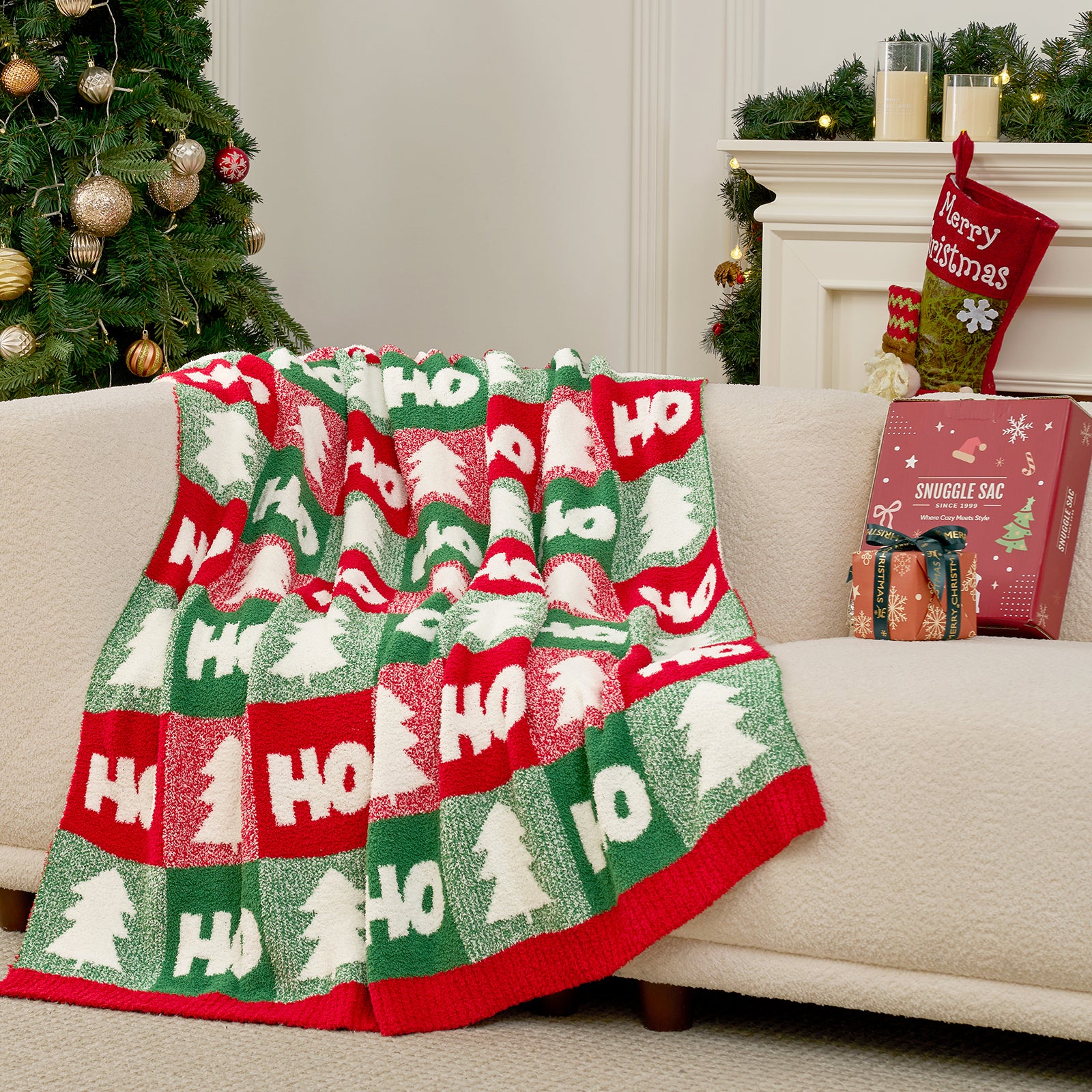 Cozy Bliss x SS Red Green Checkered Feather Yarn Throw