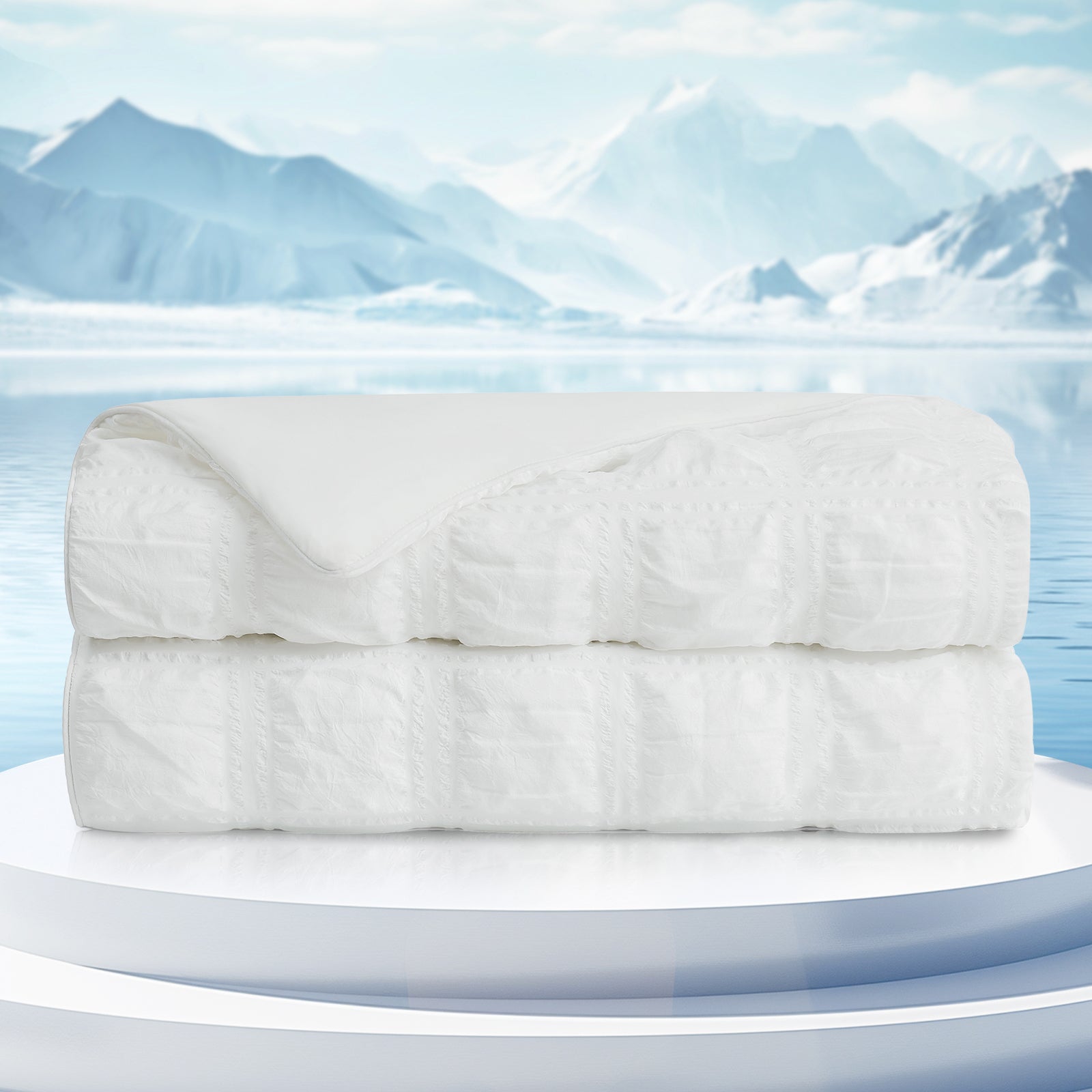 White seersucker cooling comforter, for a cool and comfortable sleep experience #Color_White Plaid