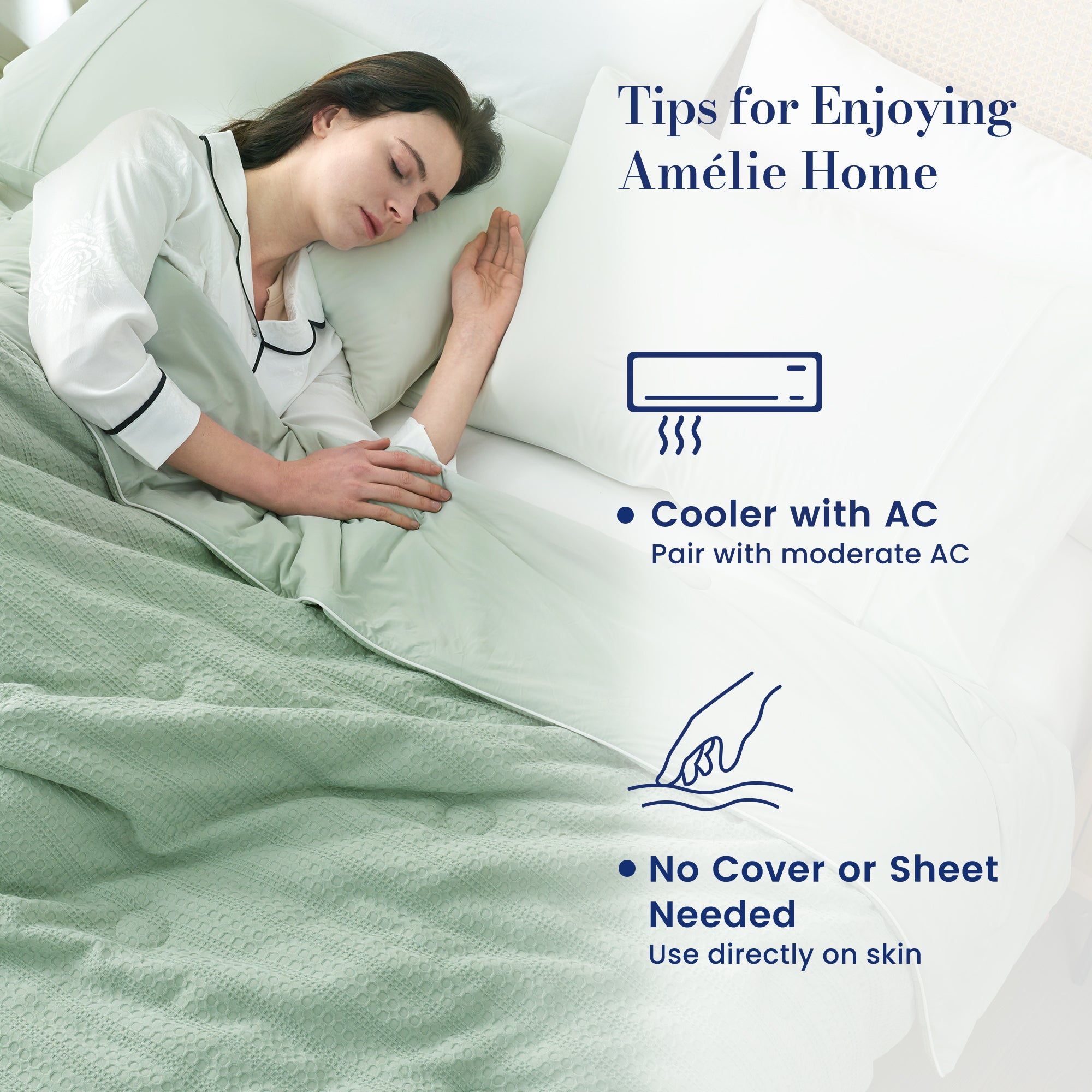 Tips for using Sorona® Natural Fiber Waffle Cooling Comforter.#color_Sage Green