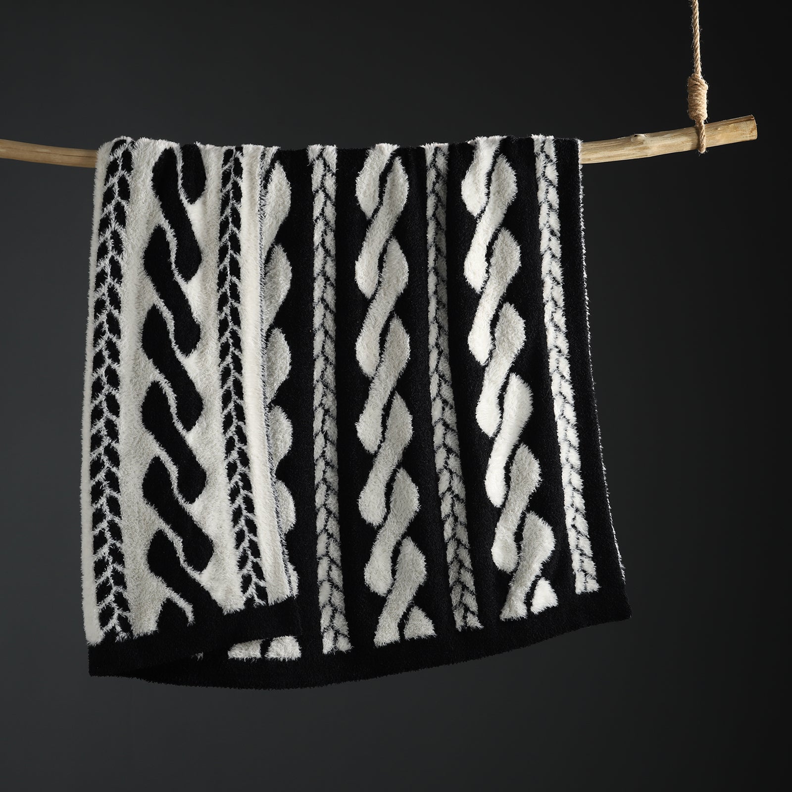 Faux Mink Cable Knit Throw Blanket