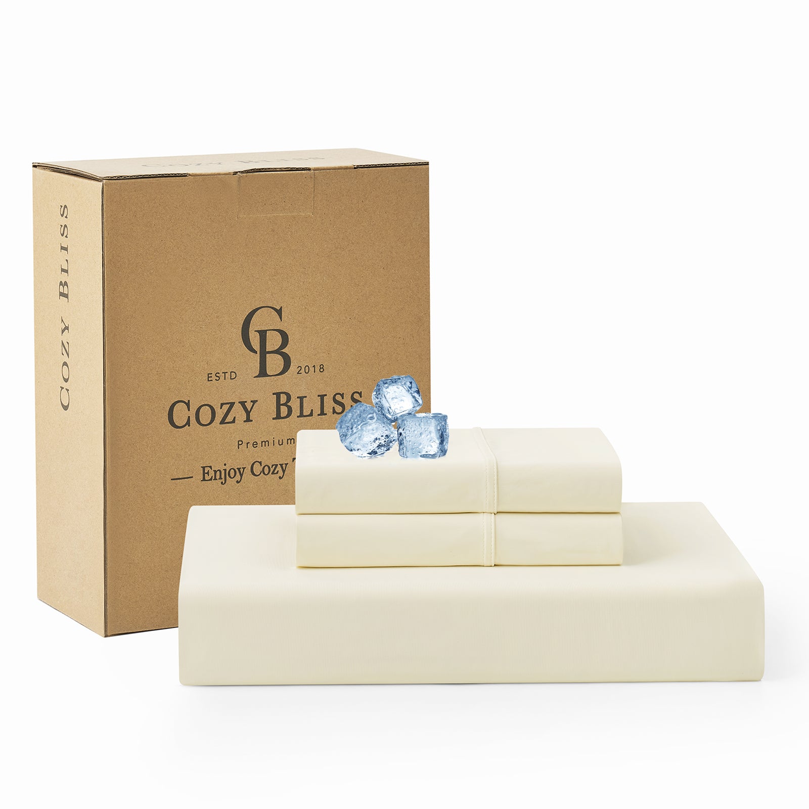 Cream cooling fitted sheet set, Cozy Bliss brand, breathable and soft. Premium comfort for a cool night. #Color_Cream White