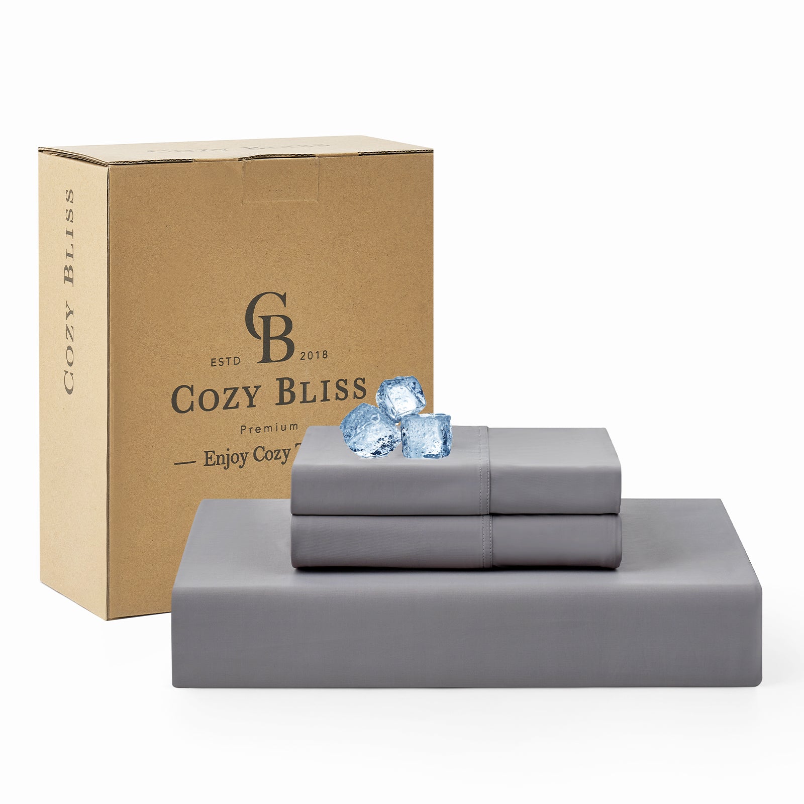 Light gray cooling fitted sheet set by Cozy Bliss, premium ultra-soft bedding for cozy sleep. #Color_Dark Grey