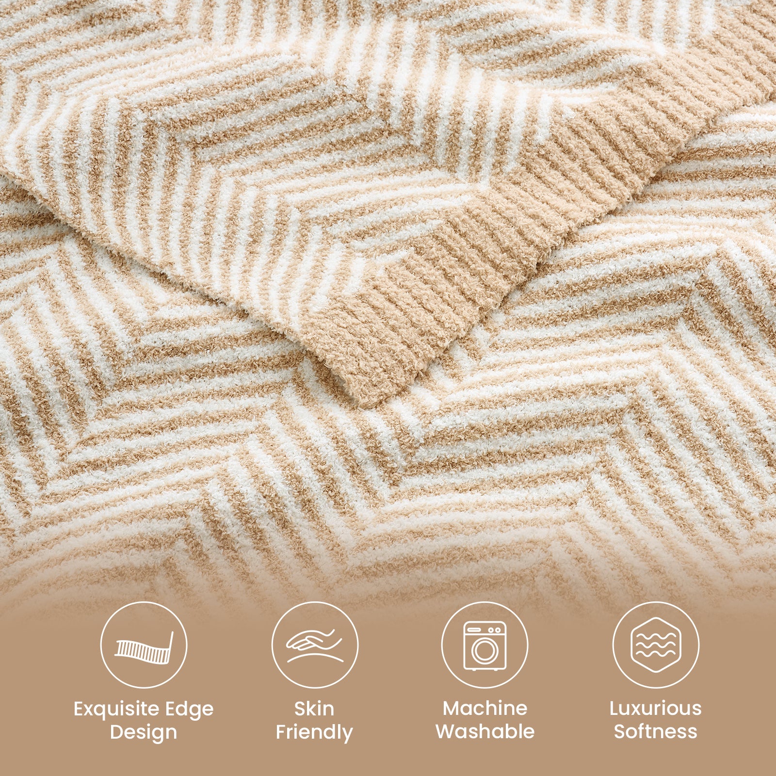 Close-up detail of the herringbone feather yarn knit texture with exquisite edge design #color_Beige